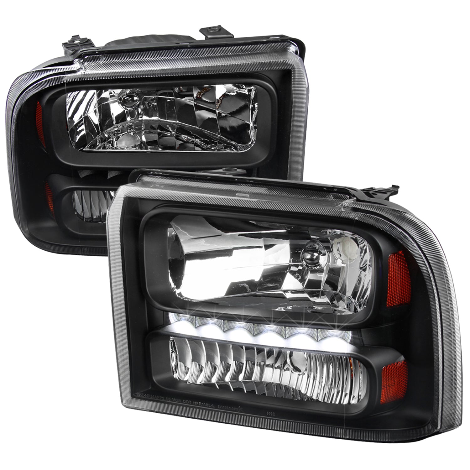 2005-2007 Ford F-250/350/450/550/Excursion Crystal Headlights LED Light Black