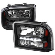 2005-2007 Ford F-250/350/450/550/Excursion Crystal Headlights LED Light Black