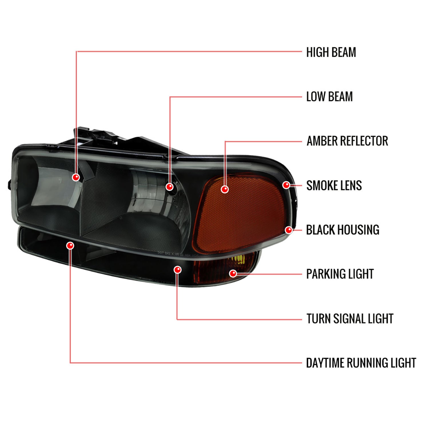 1999-2006 GMC Sierra/Yukon/Yukon XL Headlights&Bumper Lights Amber & Smoke