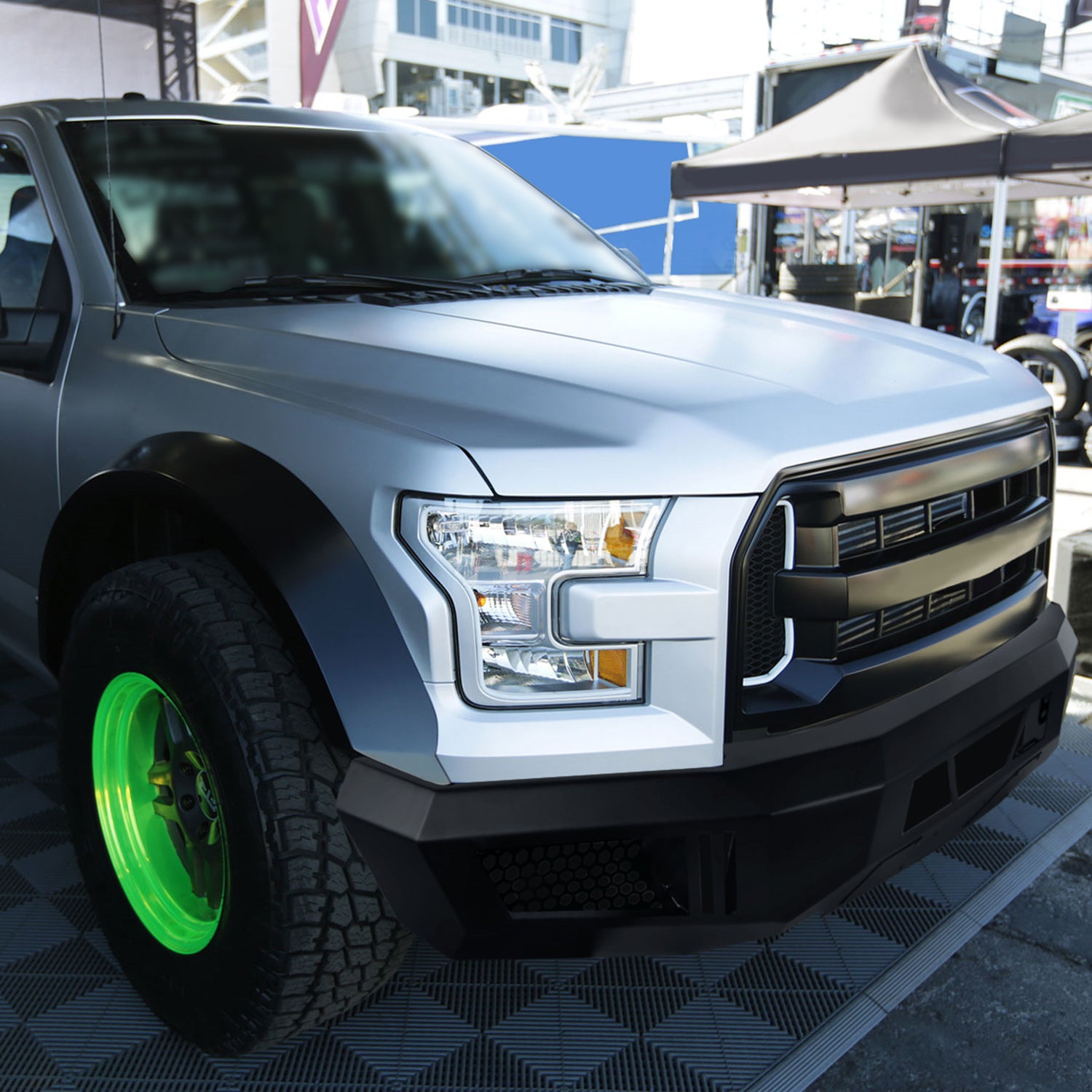 2015-2017 Ford F-150 Black Heavy Duty Steel Front Bumper & LED Light Ports