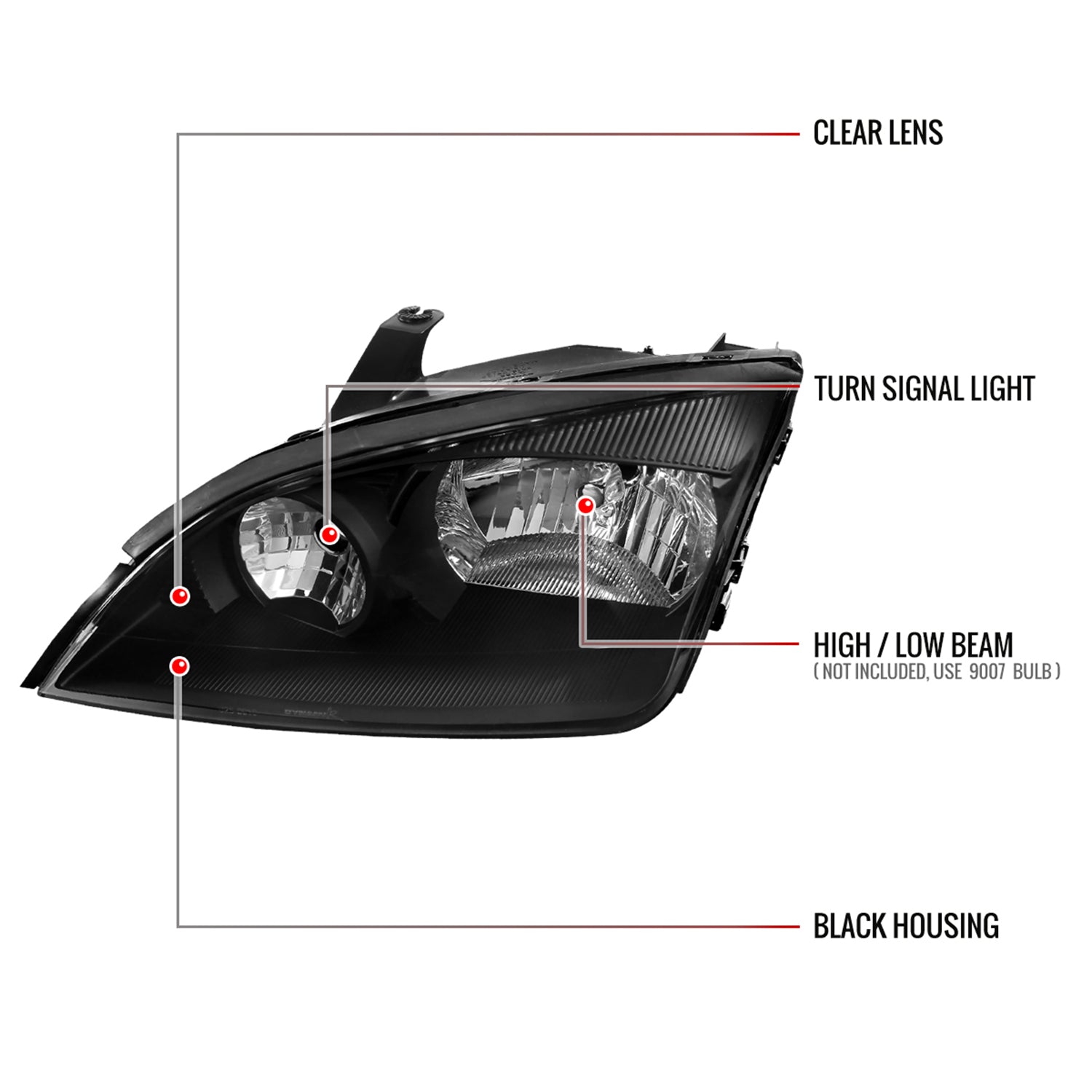 2005-2007 Ford Focus Factory Style Headlights Matte Black Housing/Clear Lens