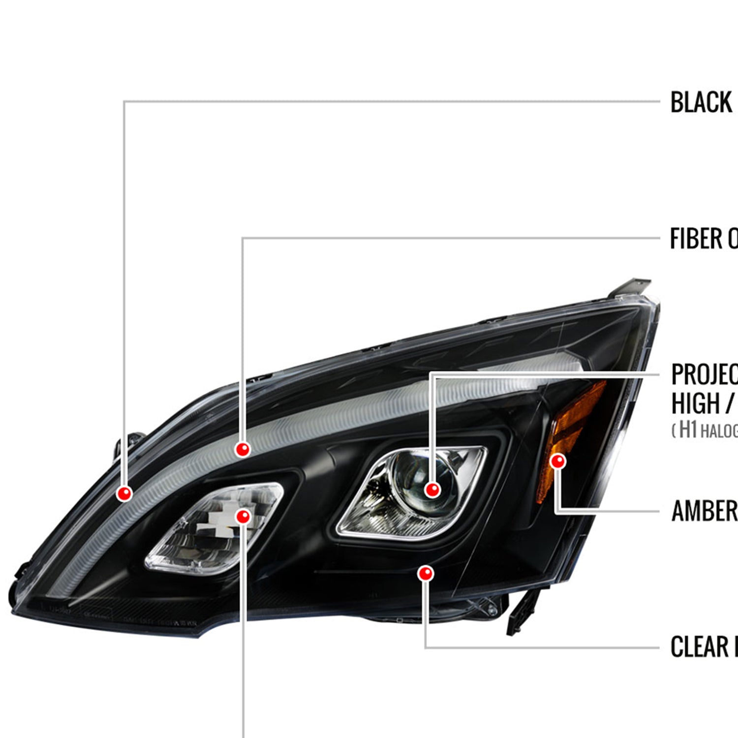 2007-2011 Honda CRV LED Bar Projector Headlights Matte Black/Clear Lens