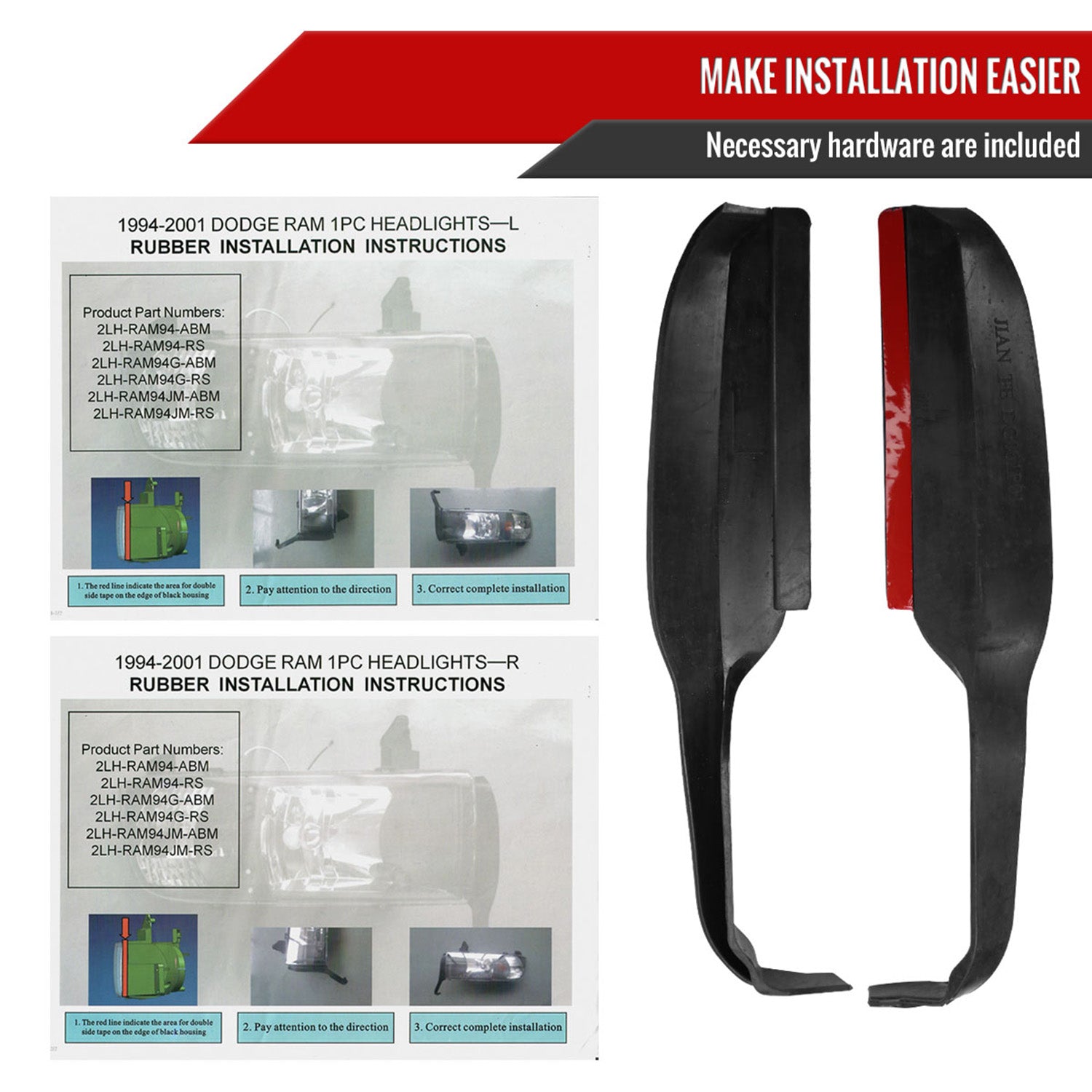 1994-2001 Dodge RAM 1500/ RAM 2500/3500 Dual LED Bar Factory Headlights Smoke