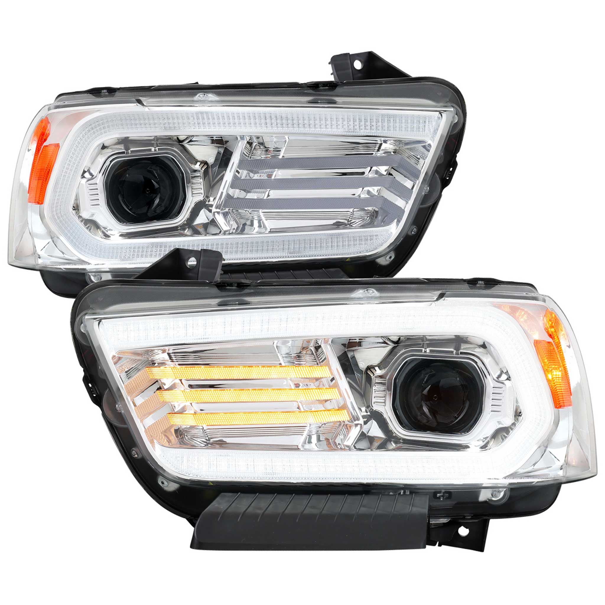 For Dodge Charger 2011-2014 Headlights LED DRL Light Strip Turn Signal Side Marker Chrome Housing Clear Lens