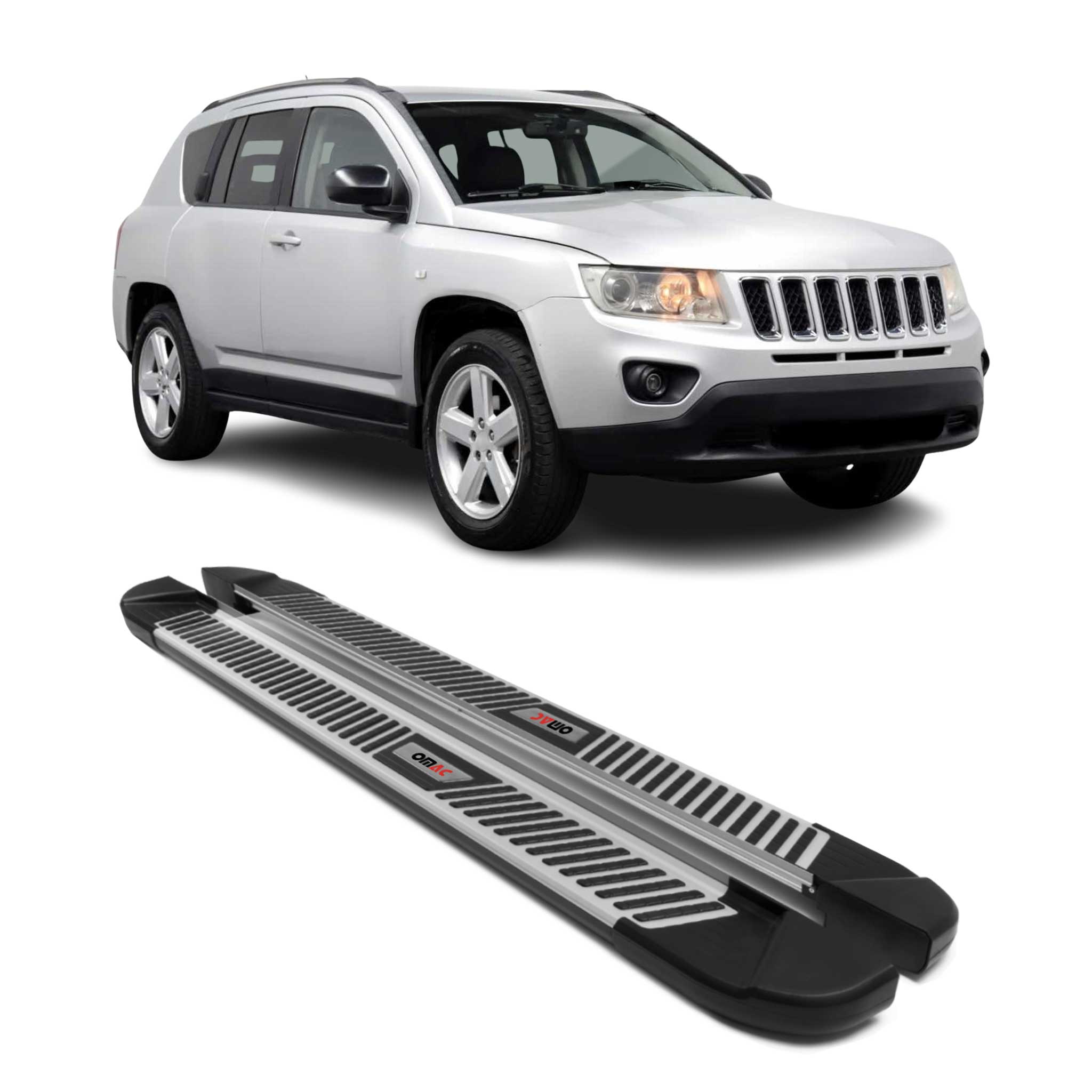 2011-2016 Jeep Compass Running Boards Side Steps Silver & Black