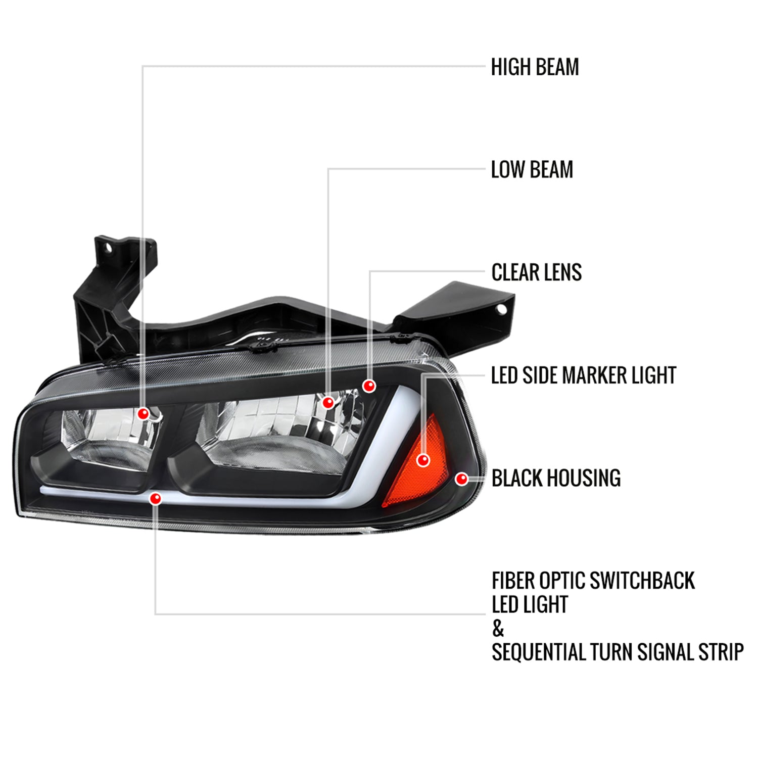 2006-2010 Dodge Charger Sequential LED Bar Factory Headlights Matt Black