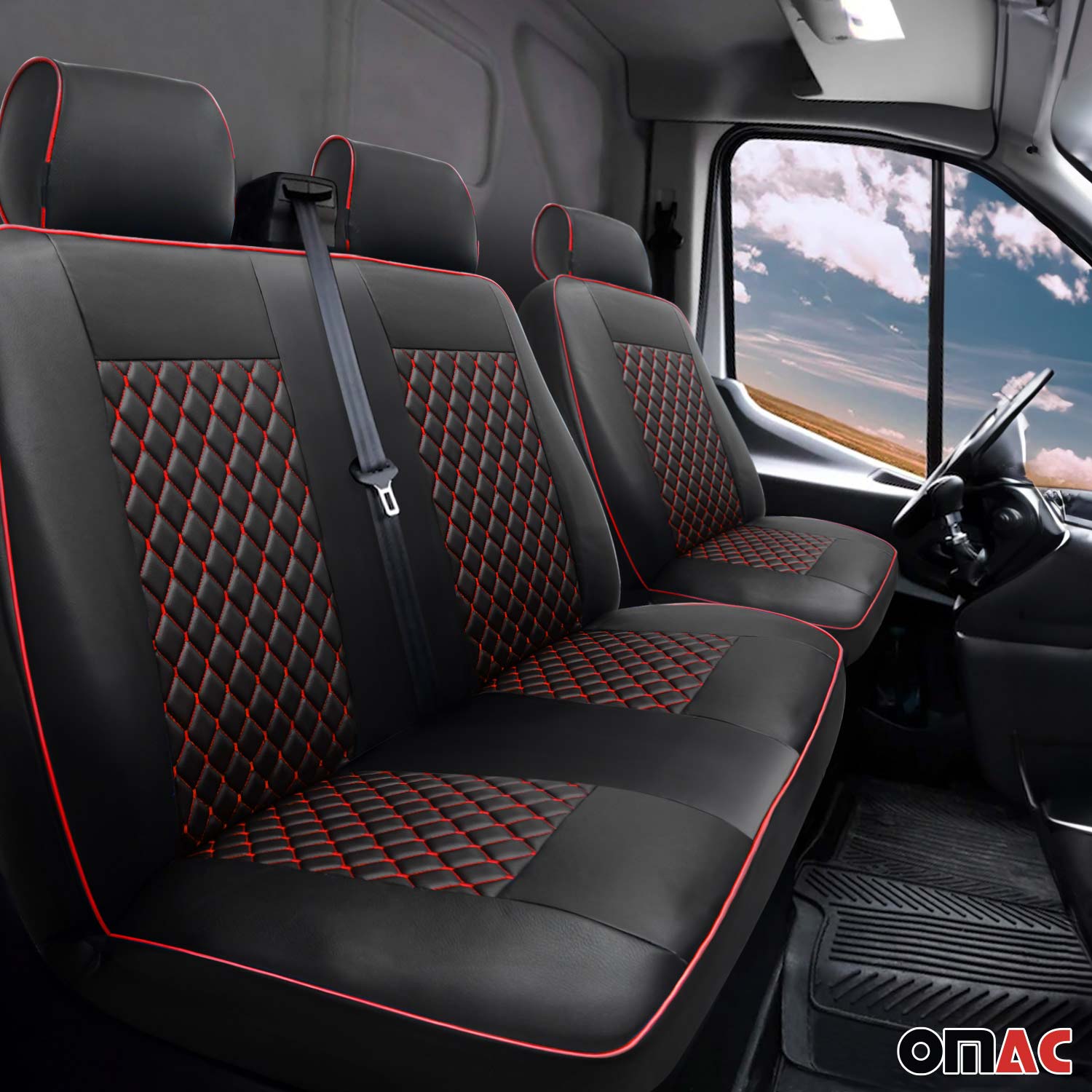 2015-2025 Ford Transit Leather Front Car Seat Covers Protector Black Red