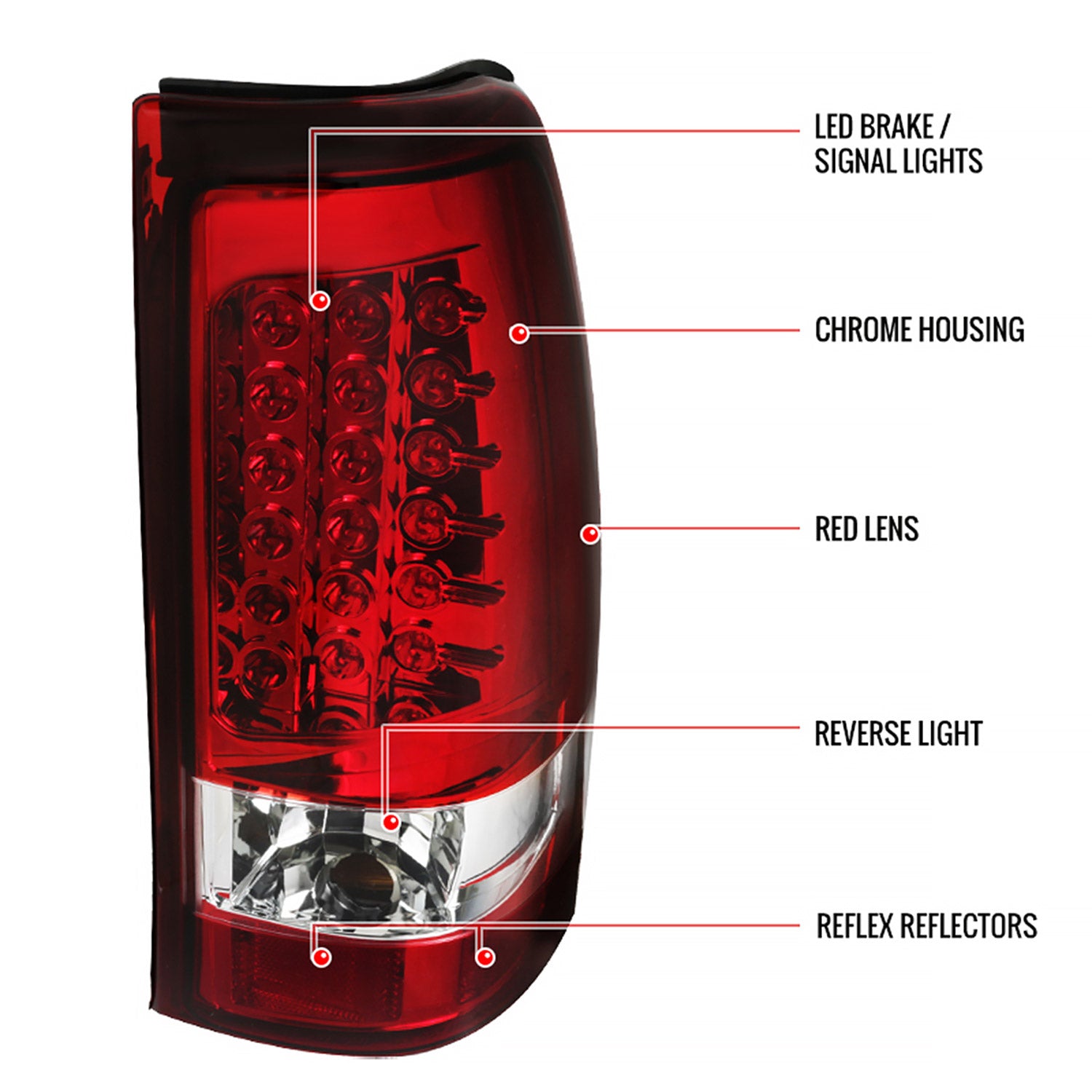 2003-2006 Chevy Silverado LED Tail Lights Chrome Housing/Red Clear Lens