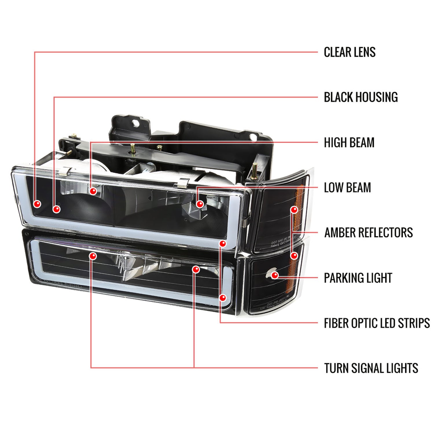 1994-1998 Chevy Silverado/Tahoe/Suburban/C10 Headlights LED Lights Black