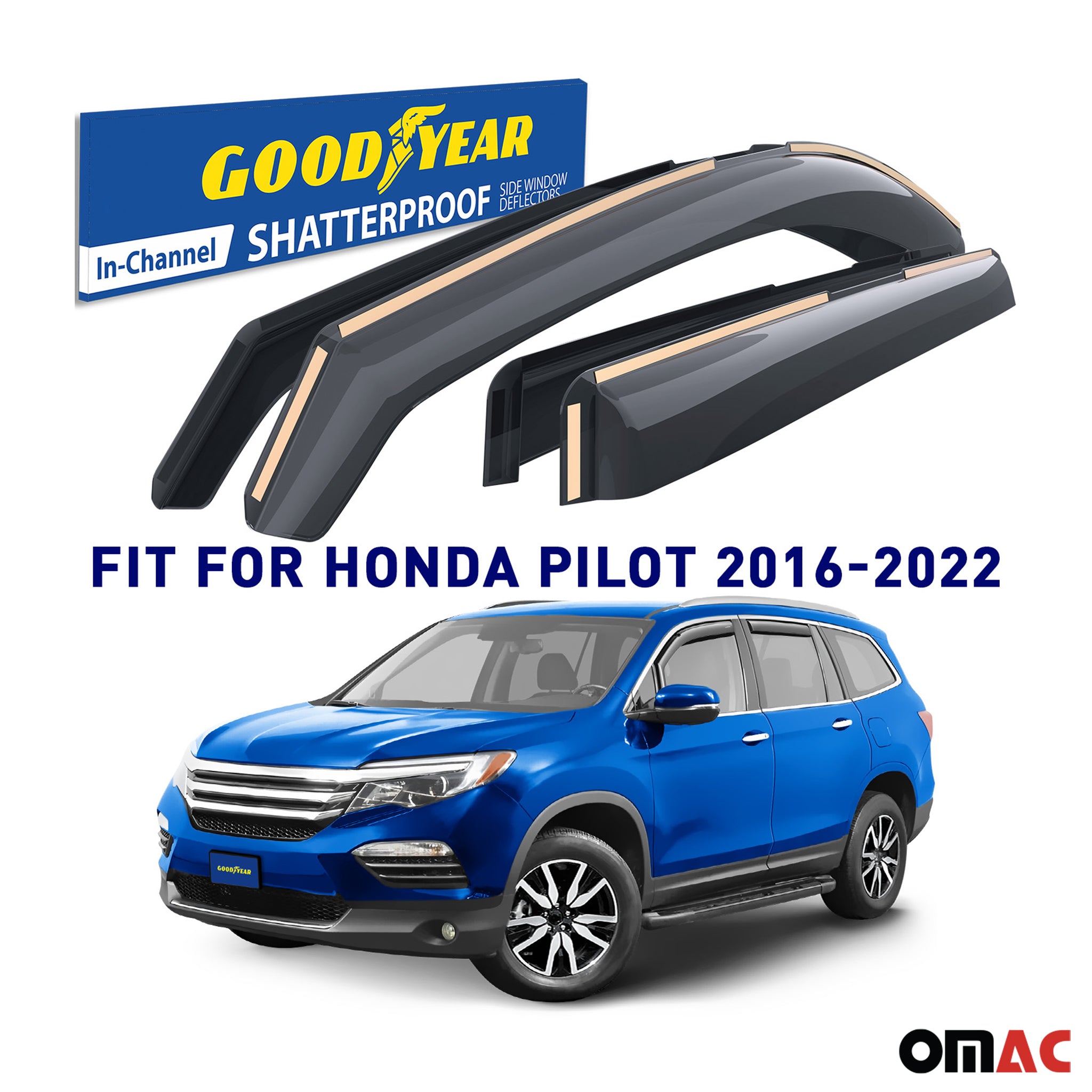 Goodyear Wind Deflectors for Honda Pilot 2016-2022 In-channel Premium Smoke 4x