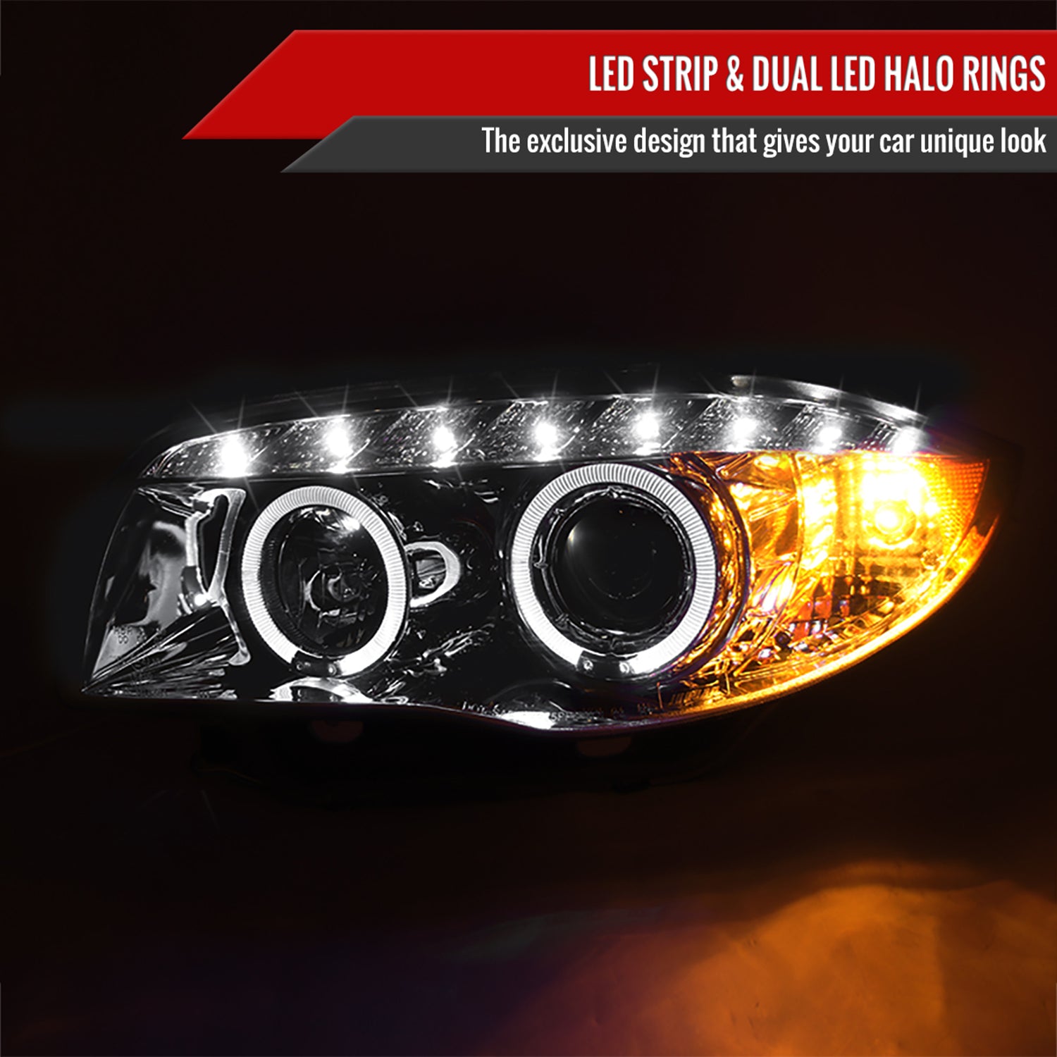 2004-2013 BMW E81 E82 E87 E88 Dual Halo Projector Headlights LED Light Chrome