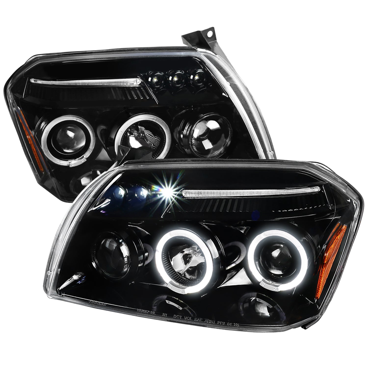 2005-2007 Dodge Magnum Dual Halo Projector Headlights Jet Black/Clear Lens