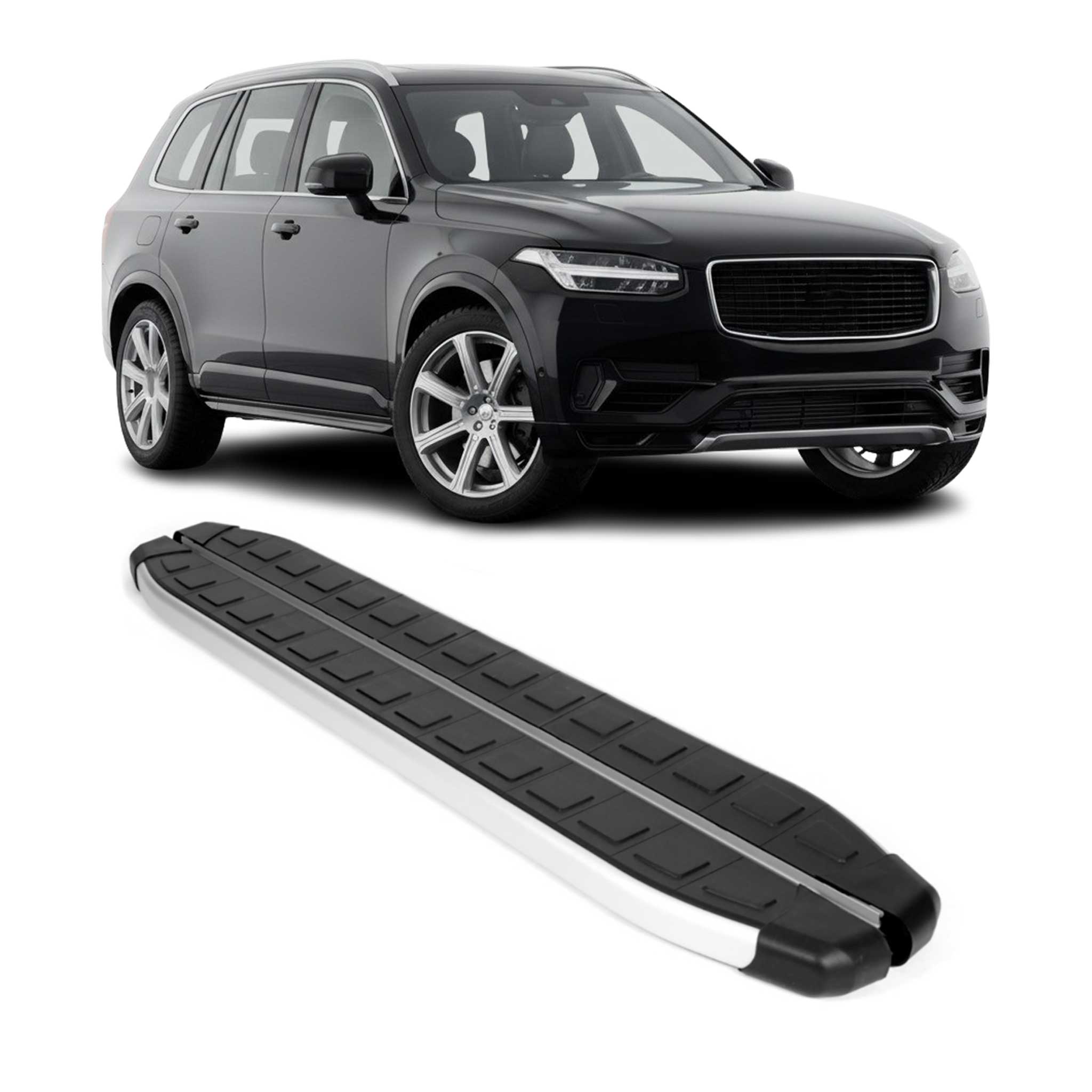 2016-2026 Volvo XC90 Running Boards Side Steps Silver & Black