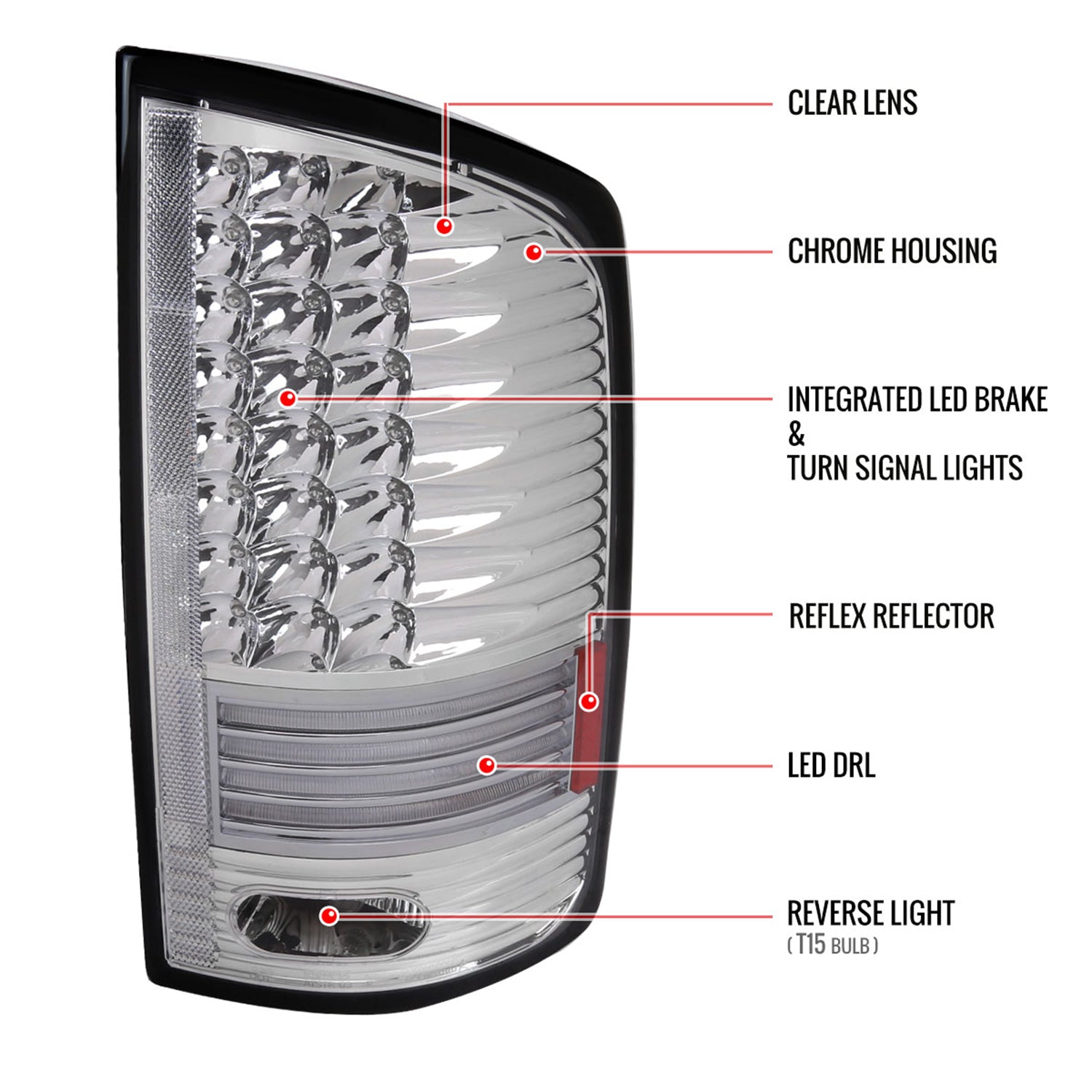 2002-2006 Dodge RAM V2 LED Tail Lights Chrome Housing/Clear Lens