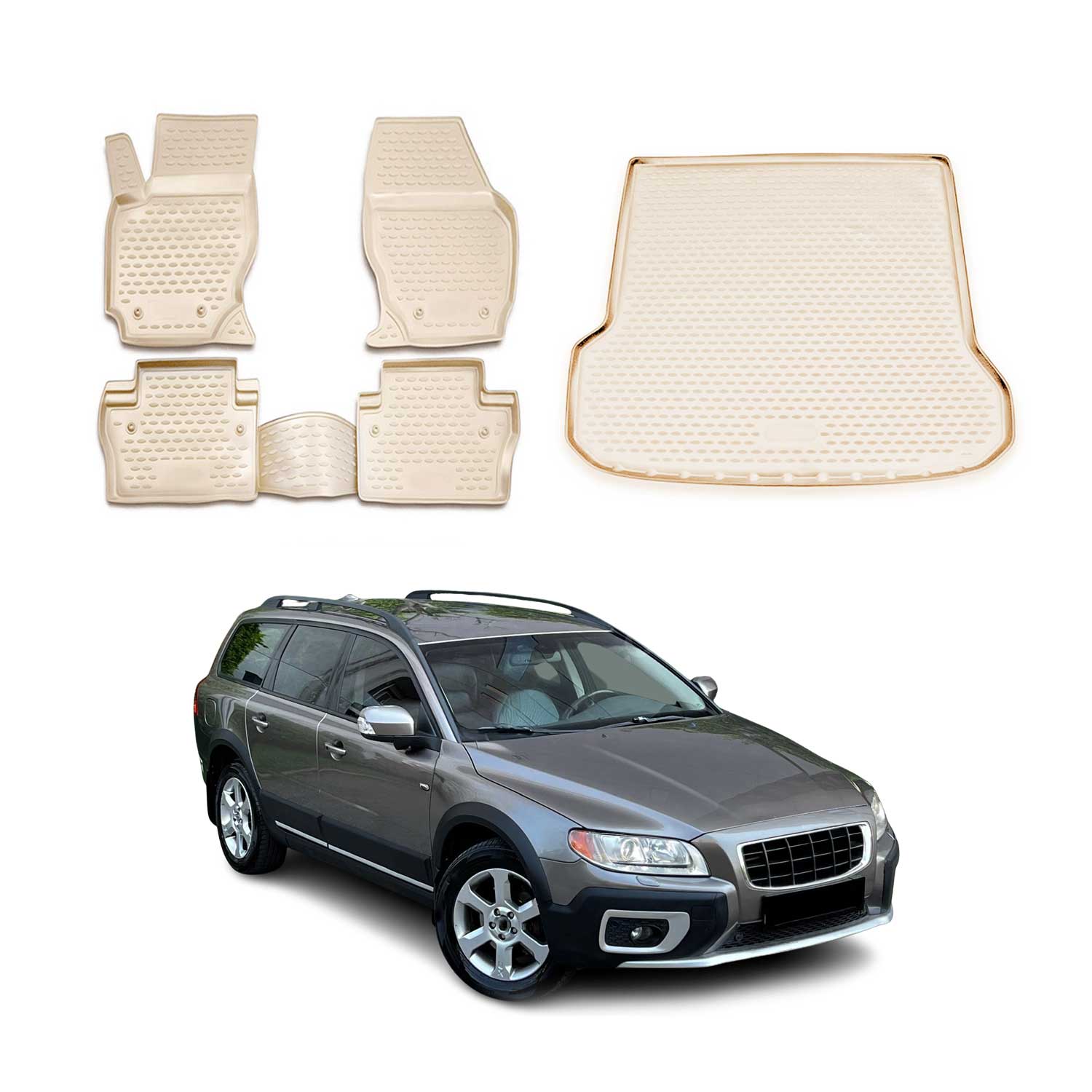 2008-2016 Volvo XC70 Floor Mats & Cargo Liner Full Set All Weather Beige
