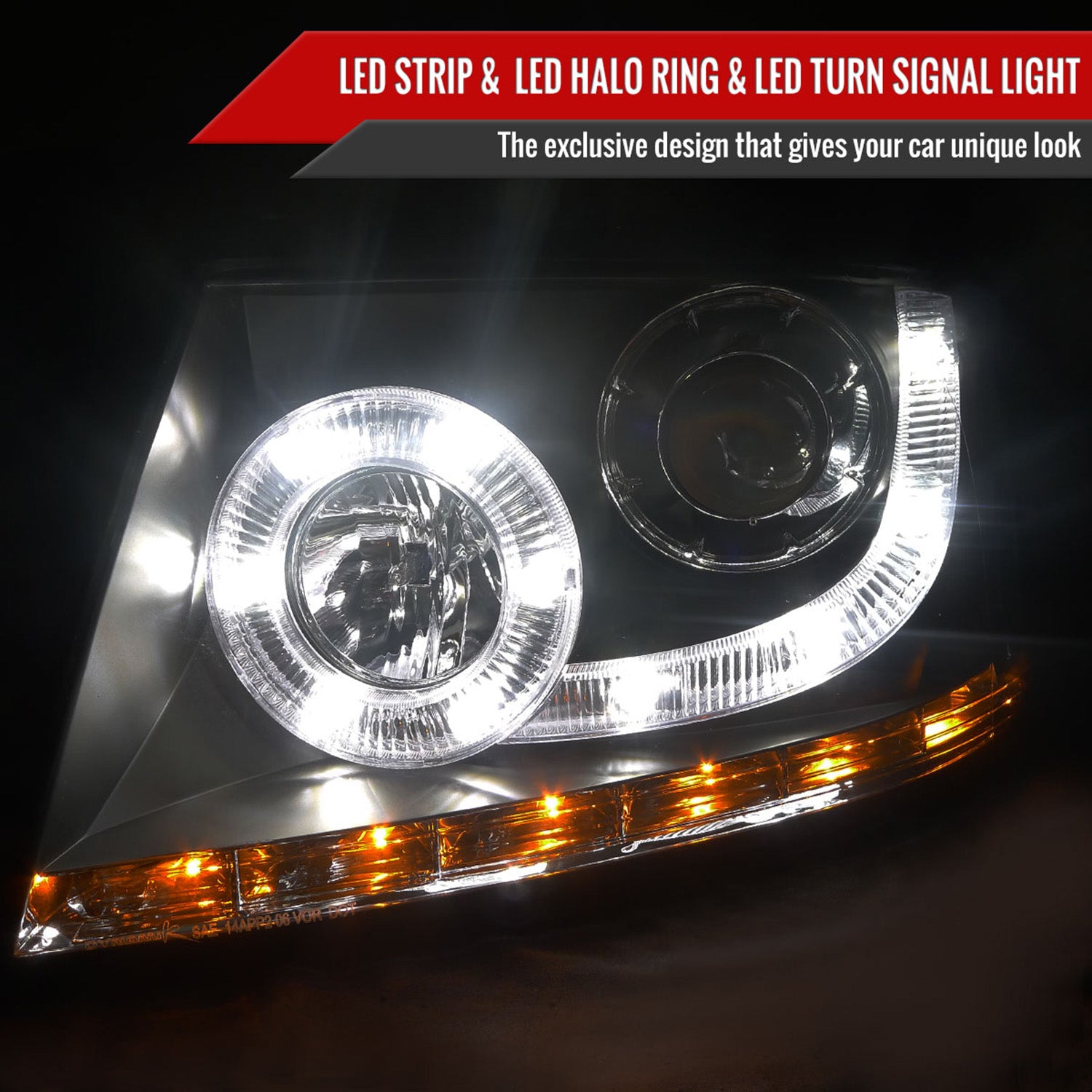 2004-2008 Ford F-150/ 06-2008 Lincoln Mark LT Halo Headlights LED& Signal Black