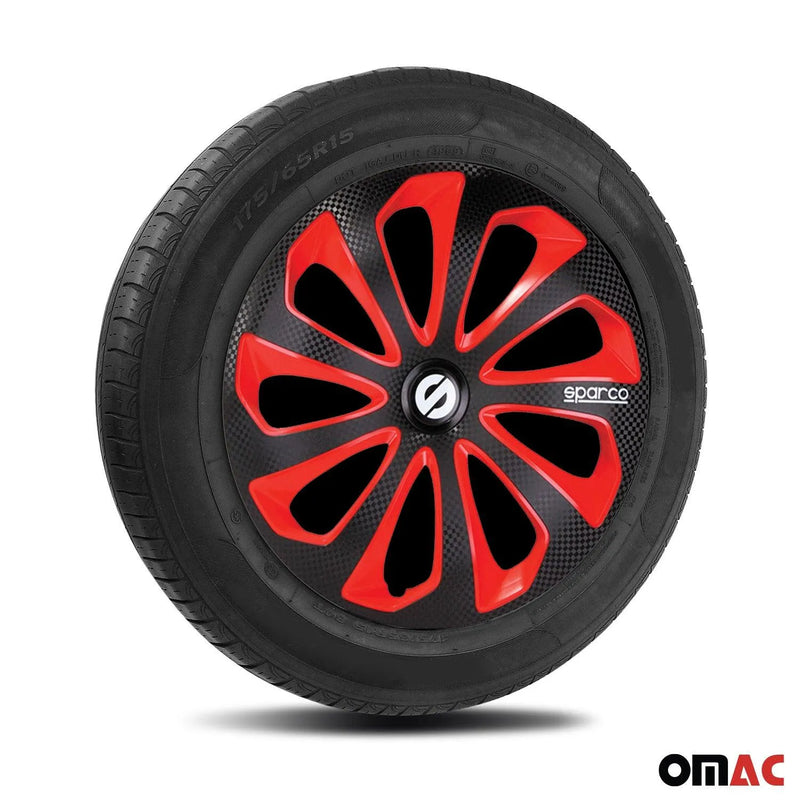 Sicilia Hub Caps Wheel Cover 16" Black Carbon & Red Full Set 4 pcs.