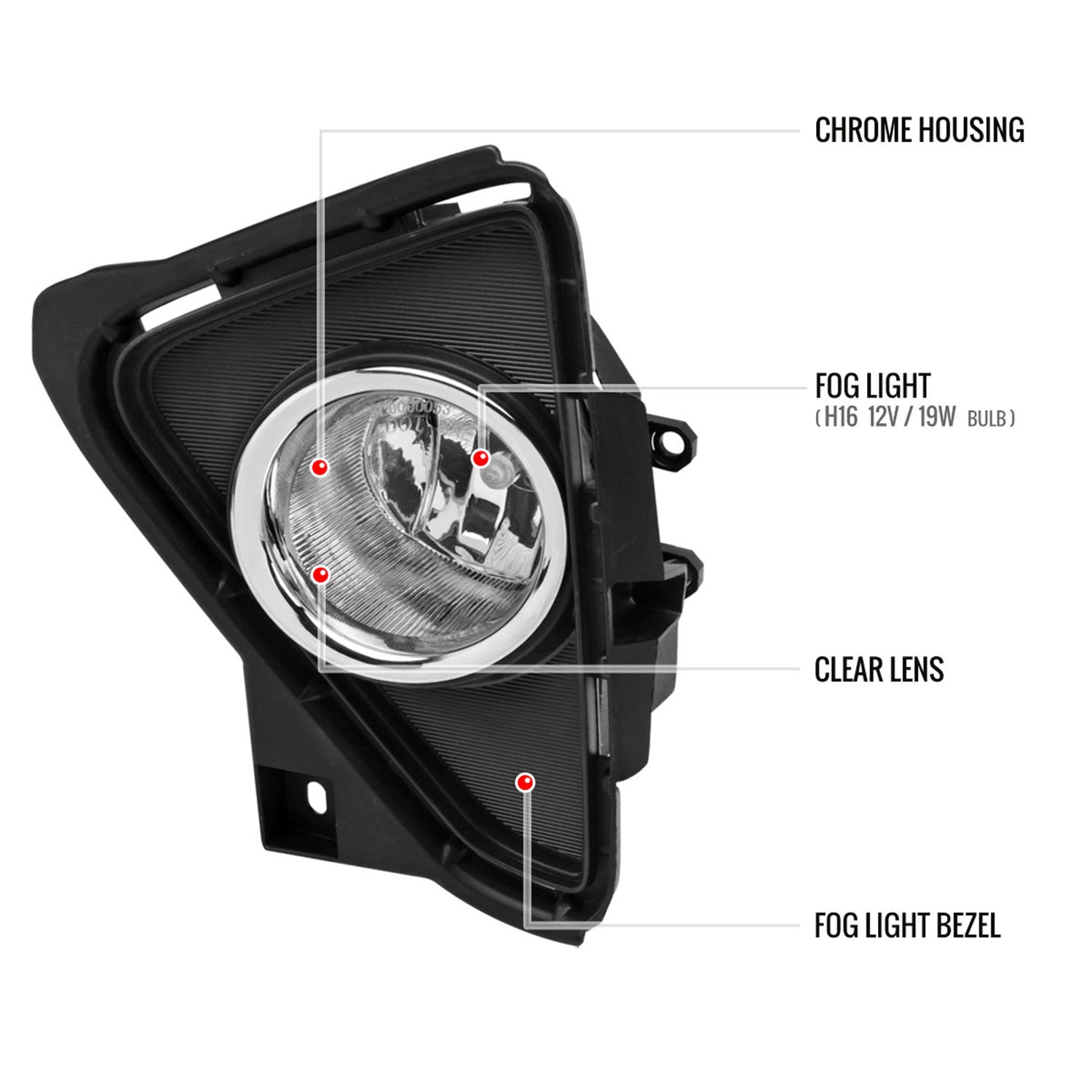 2016-2018 Toyota RAV4 H16 Fog Lights Kit Chrome Housing/Clear Lens