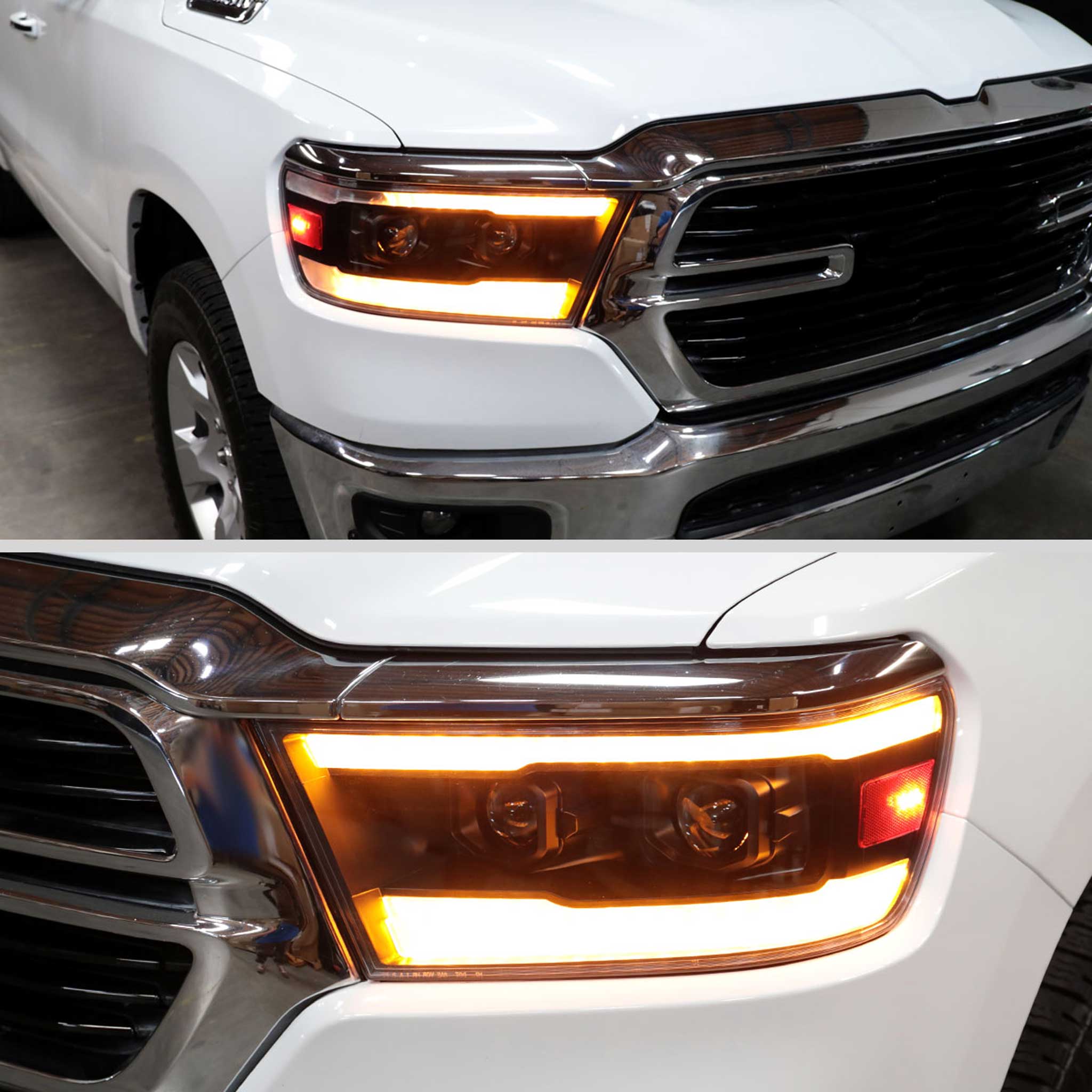 For Dodge RAM 1500 2019-2024  LED Headlights Turn Signals LED Pulsing Glow Matte Black Housing Clear Lens