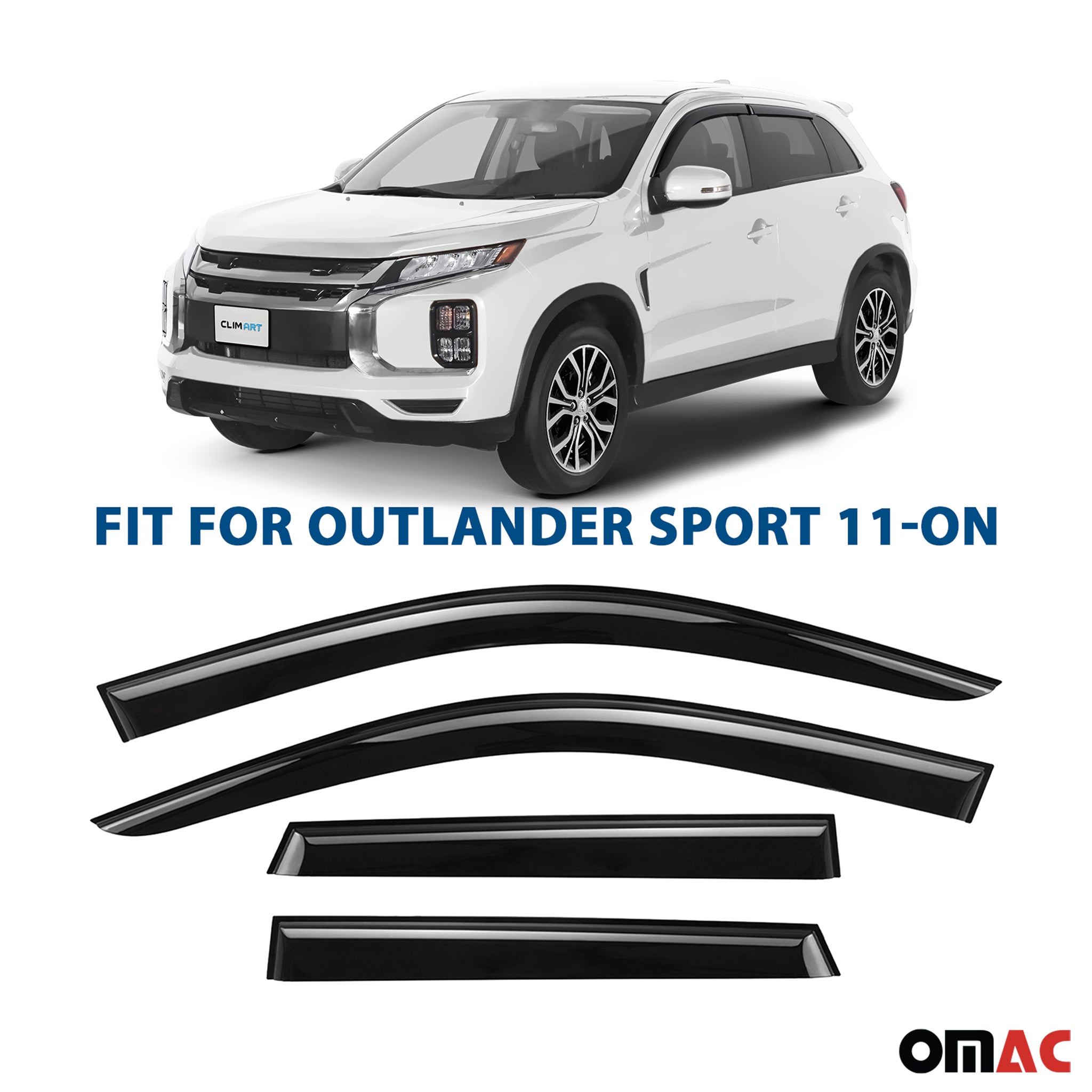 Clim Art Wind Deflectors for Mitsubishi Outlander Sport 2011-2025 Smoke 4 Pcs