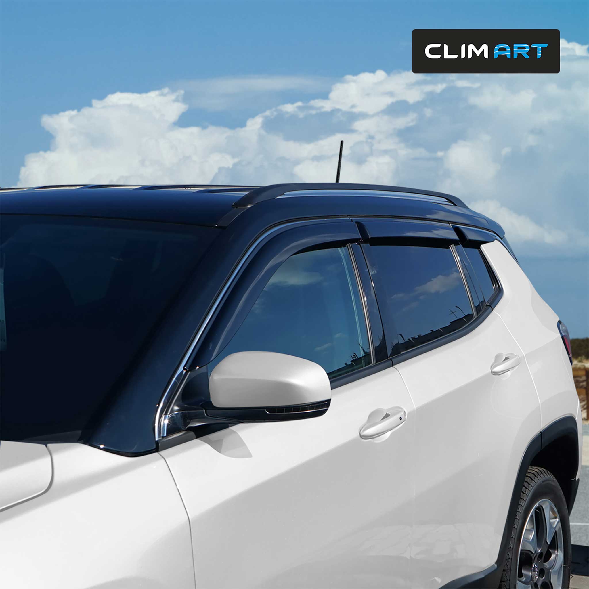Clim Art Wind Deflectors for Jeep Compass 2017-2026 Tape-On Dark Smoke 6Pcs