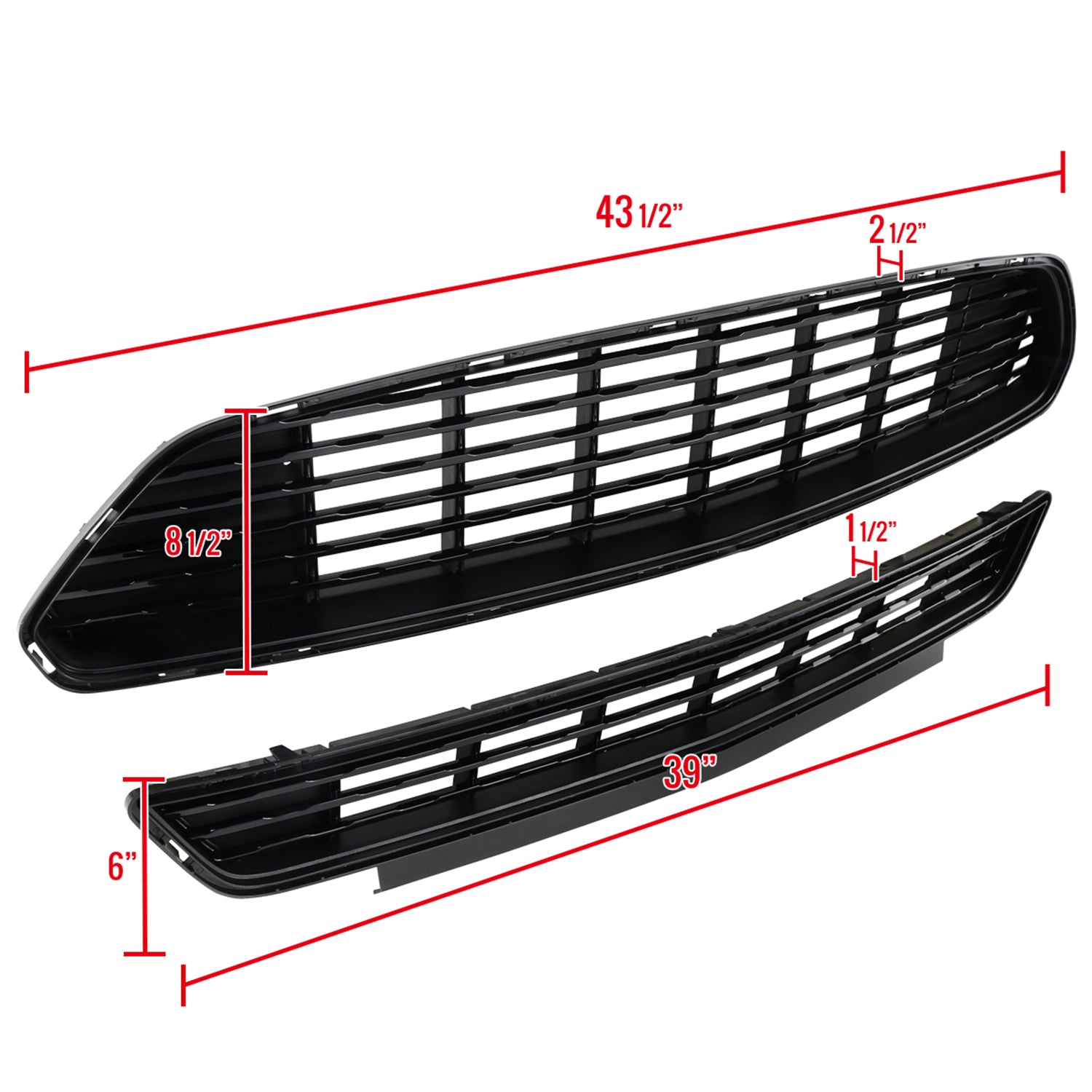 2015-2017 Ford Mustang Black ABS California Edition Upper & Lower Grille - 2PC