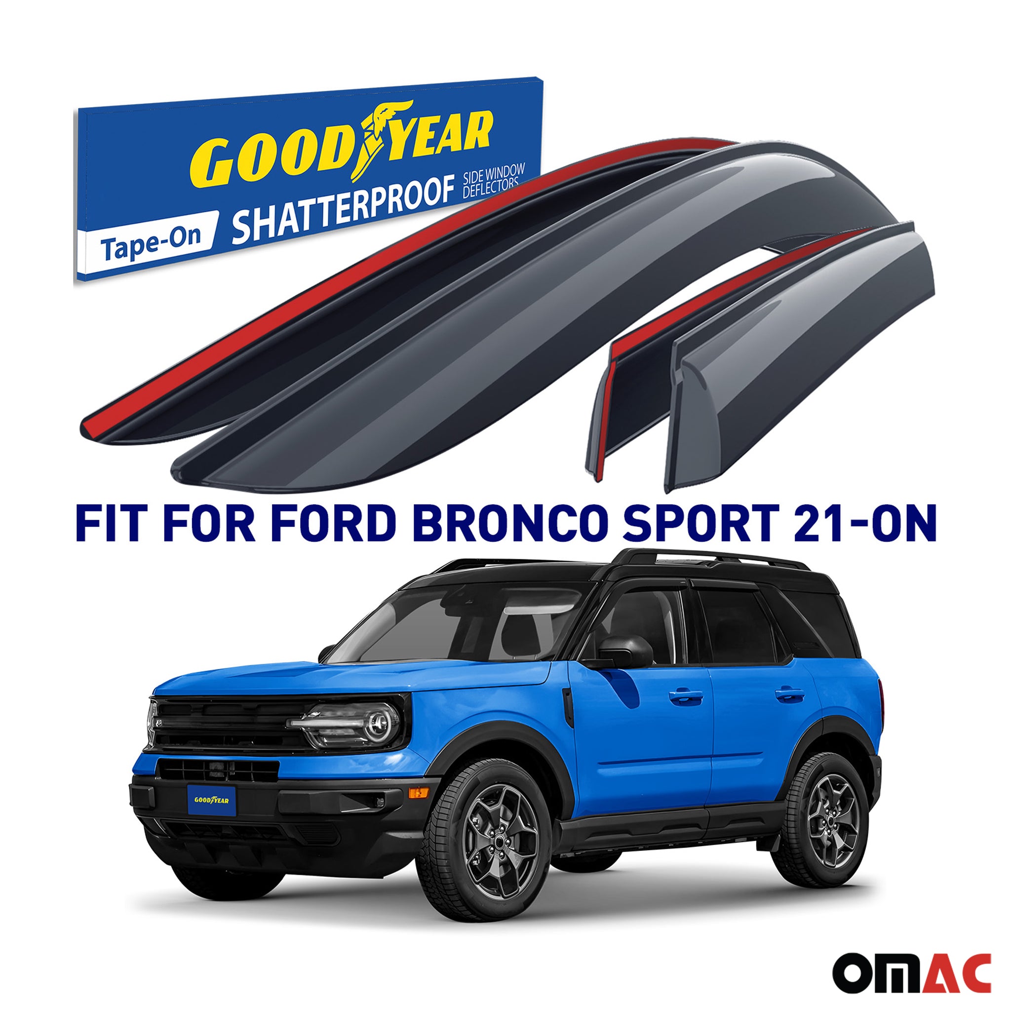 Goodyear Wind Deflectors for Ford Bronco Sport 2021-2025 Shatterproof Smoke 4x