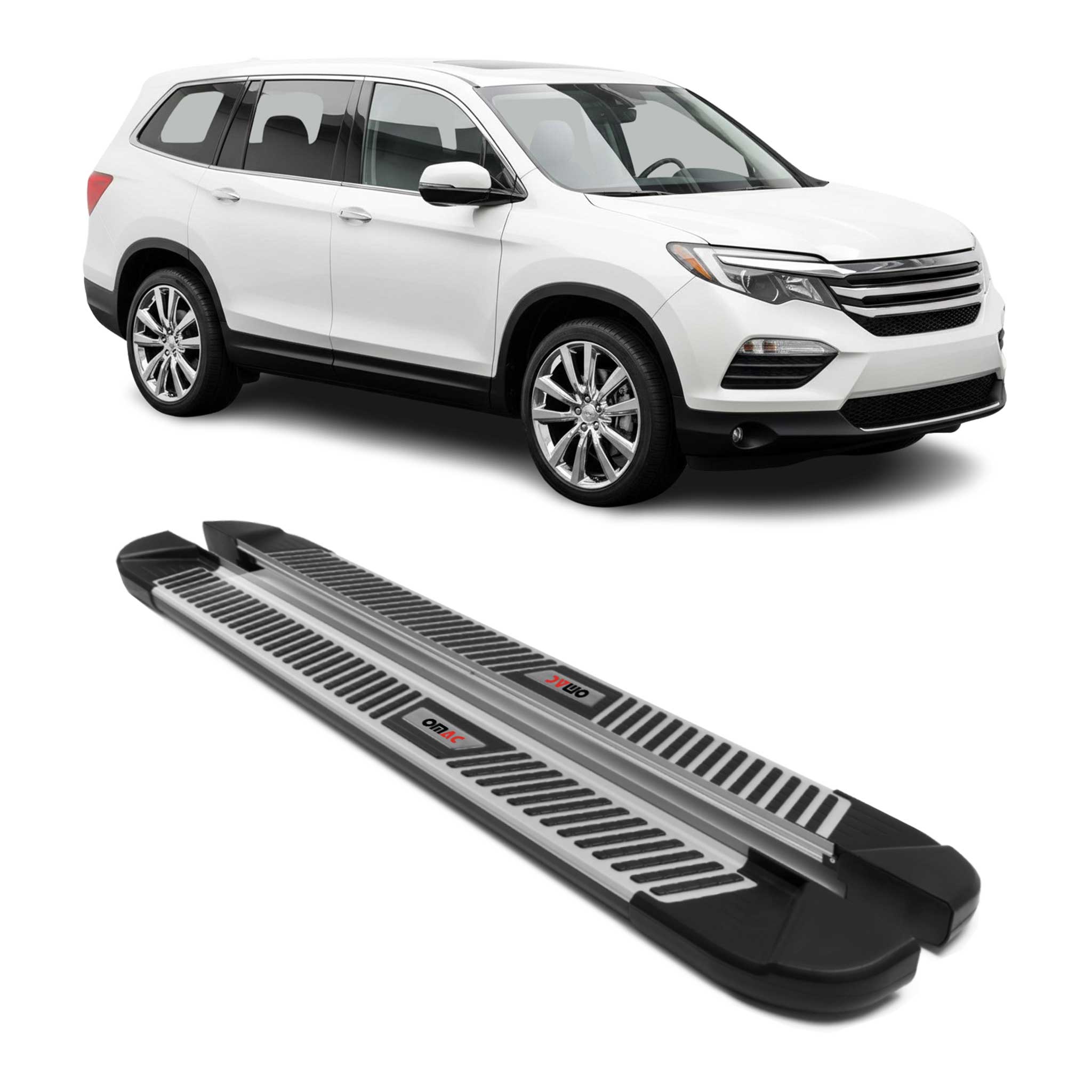 2016-2022 Honda Pilot Running Boards Side Steps Silver & Black