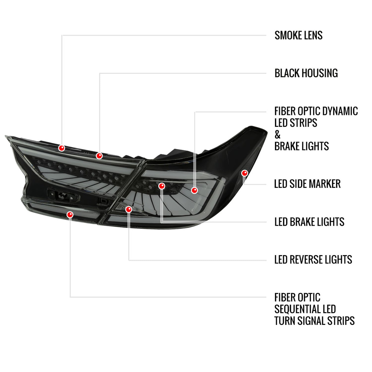 2018-2022 Honda Accord Sedan SQ2 LED Signal Tail Lights Glossy Black/Smoke