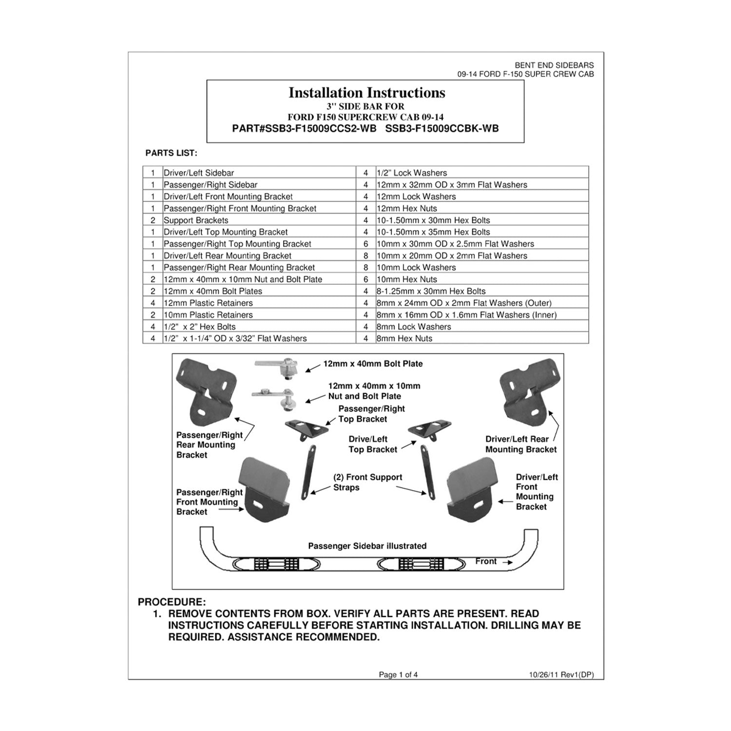 2009-2014 Ford F-150 SuperCrew Cab 3" Black S.Steel Side Step Nerf Bars