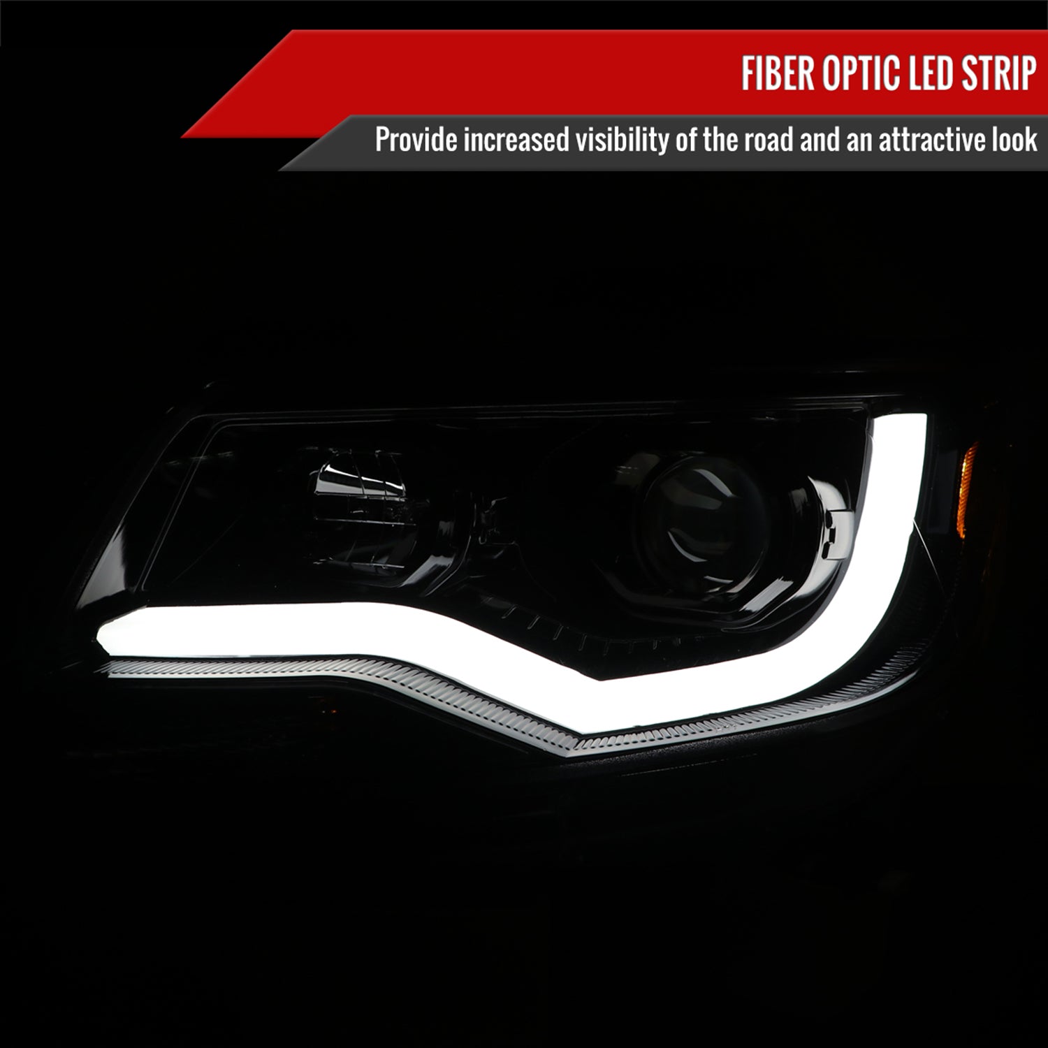 2015-2021 Chevy Colorado LED Bar Projector Headlights Glossy Black/Clear Lens