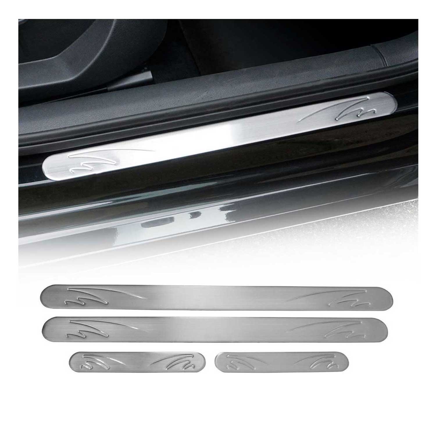 Cadillac Door Sill Scuff Plate Scratch Protector Stainless Steel Silver Wave 4 Pcs