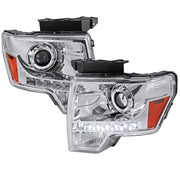 2009-2014 Ford F-150 Projector Headlights w/ LED Light Strip Chrome/Clear Lens