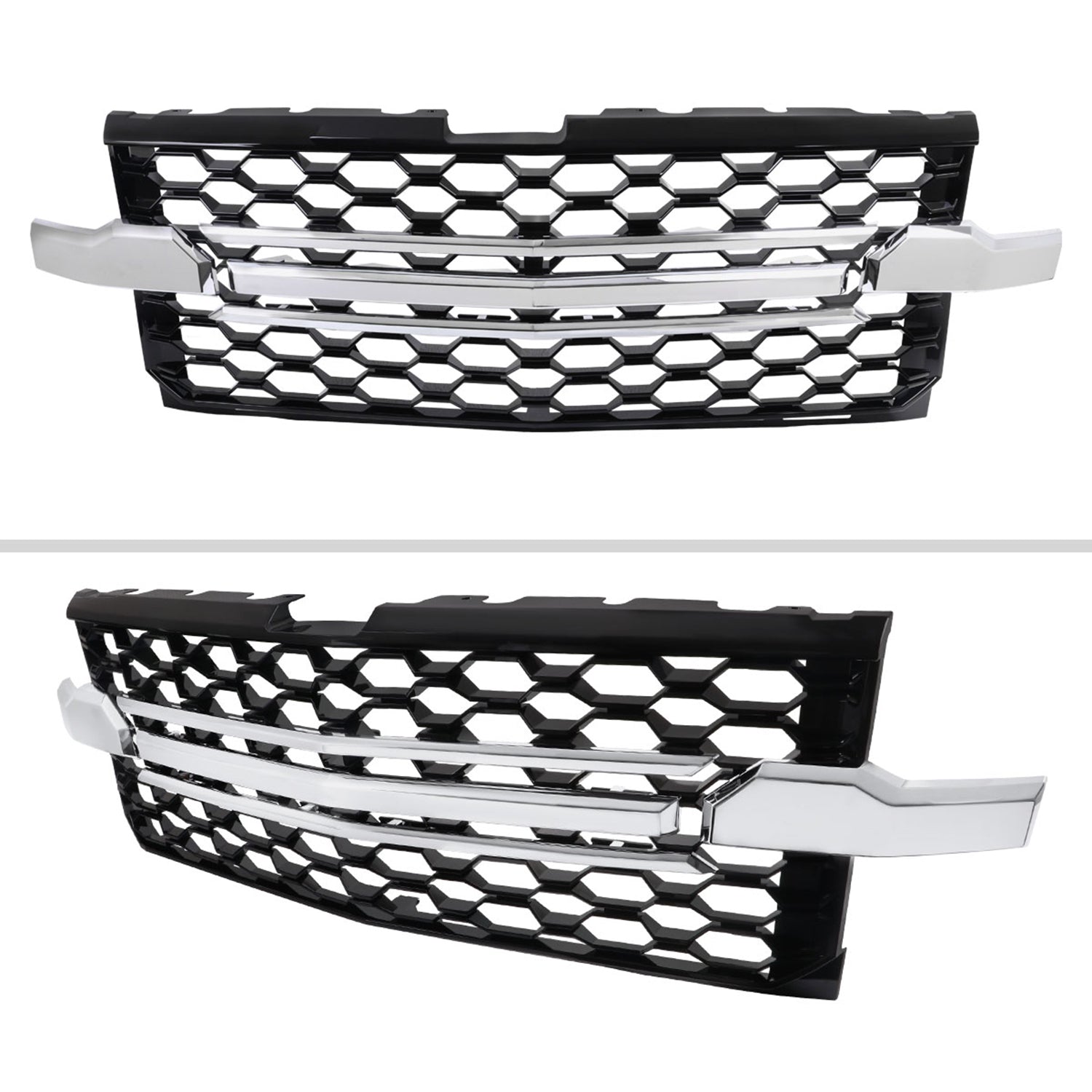 2019-2022 Chevy Silverado 1500 WT Glossy Honeycomb Hood Grille Chrome Trim