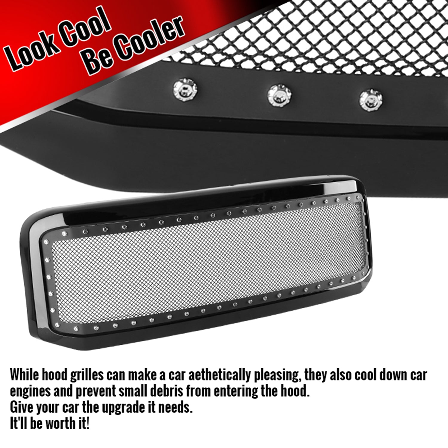 2005-2007 Ford F-250/350/450/550/Excursion Black ABS Rivet Grille w/Steel Mesh