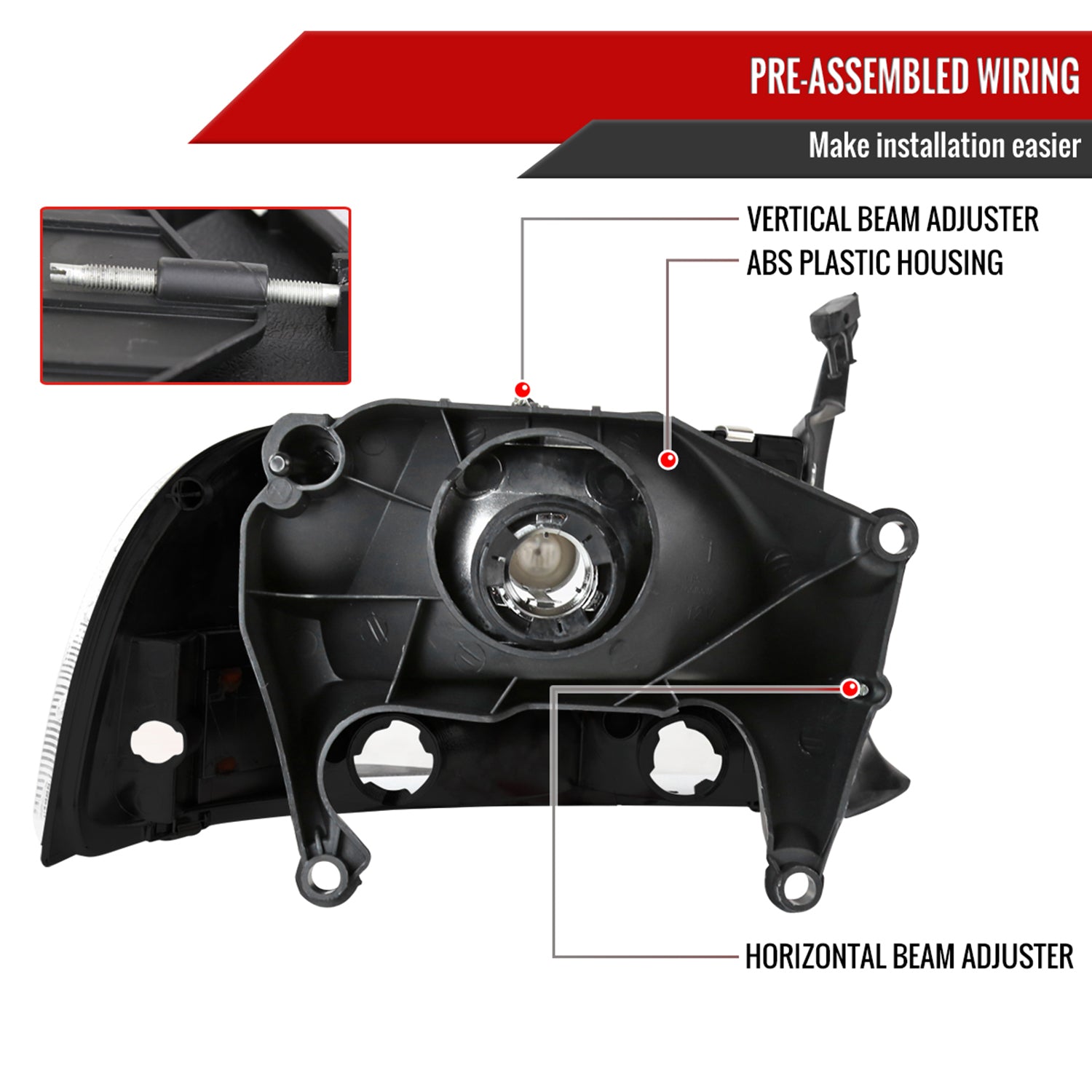 1997-2004 Dodge Dakota/ 1998-2003 Durango Crystal Headlights Matte Black/Clear