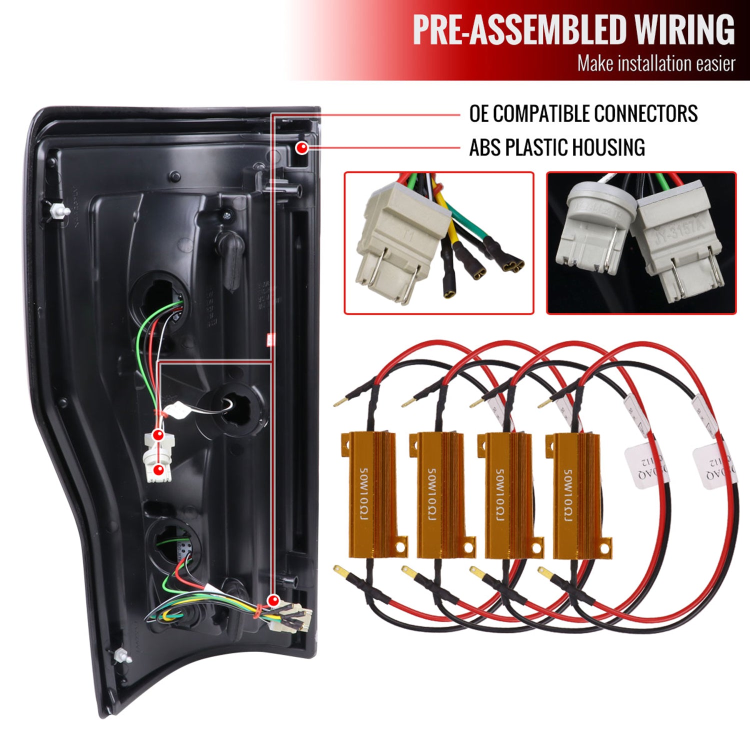 2017-2019 Ford F-250/350/450/550 Red LED Bar Tail Lights Matt Black/Clear