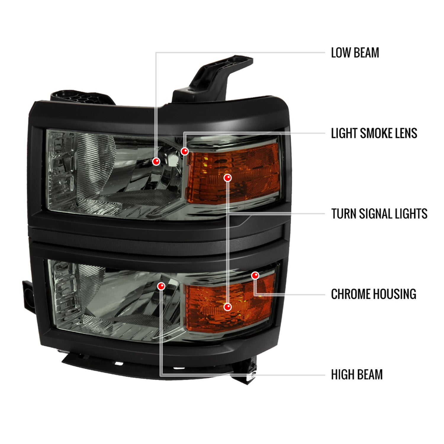 2014-2015 Chevy Silverado 1500 Factory Headlights Black Chrome/Light Smoke