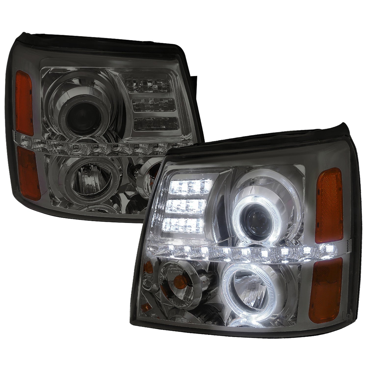 2002-2006 Cadillac Escalade Dual Halo Projector Headlights LED Light Smoke