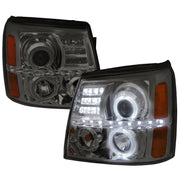 2002-2006 Cadillac Escalade Dual Halo Projector Headlights LED Light Smoke