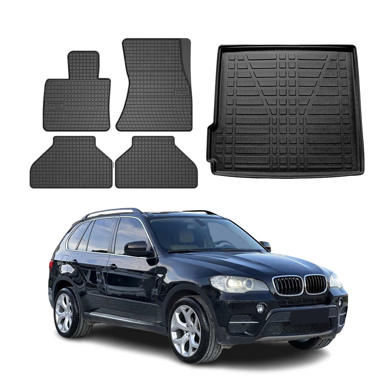 2007-2013 BMW X5 E70 Floor Mats & Cargo Liner Full Set All Weather Black