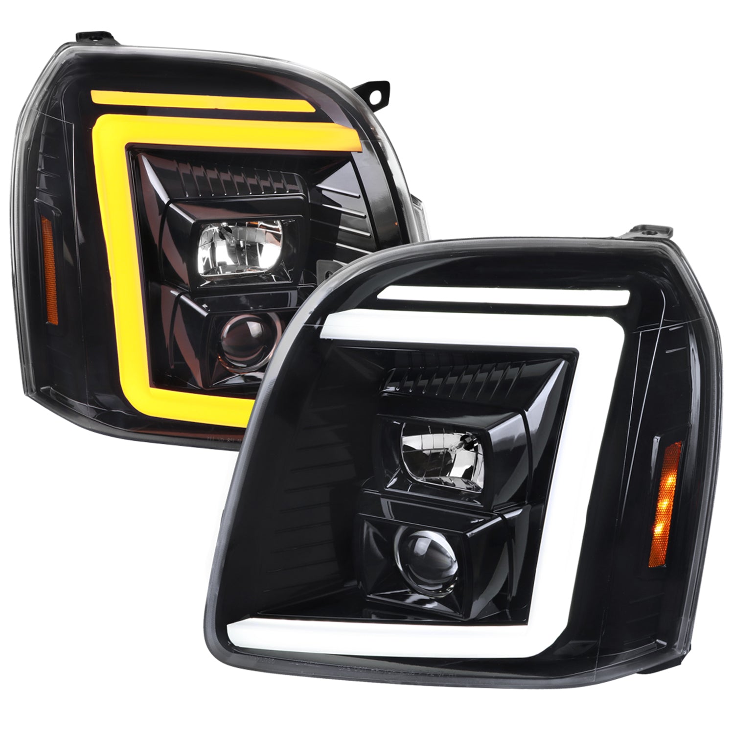 2007-2014 GMC Yukon/XL 1500/XL 2500 LED Signal Projector Headlights Jet Black