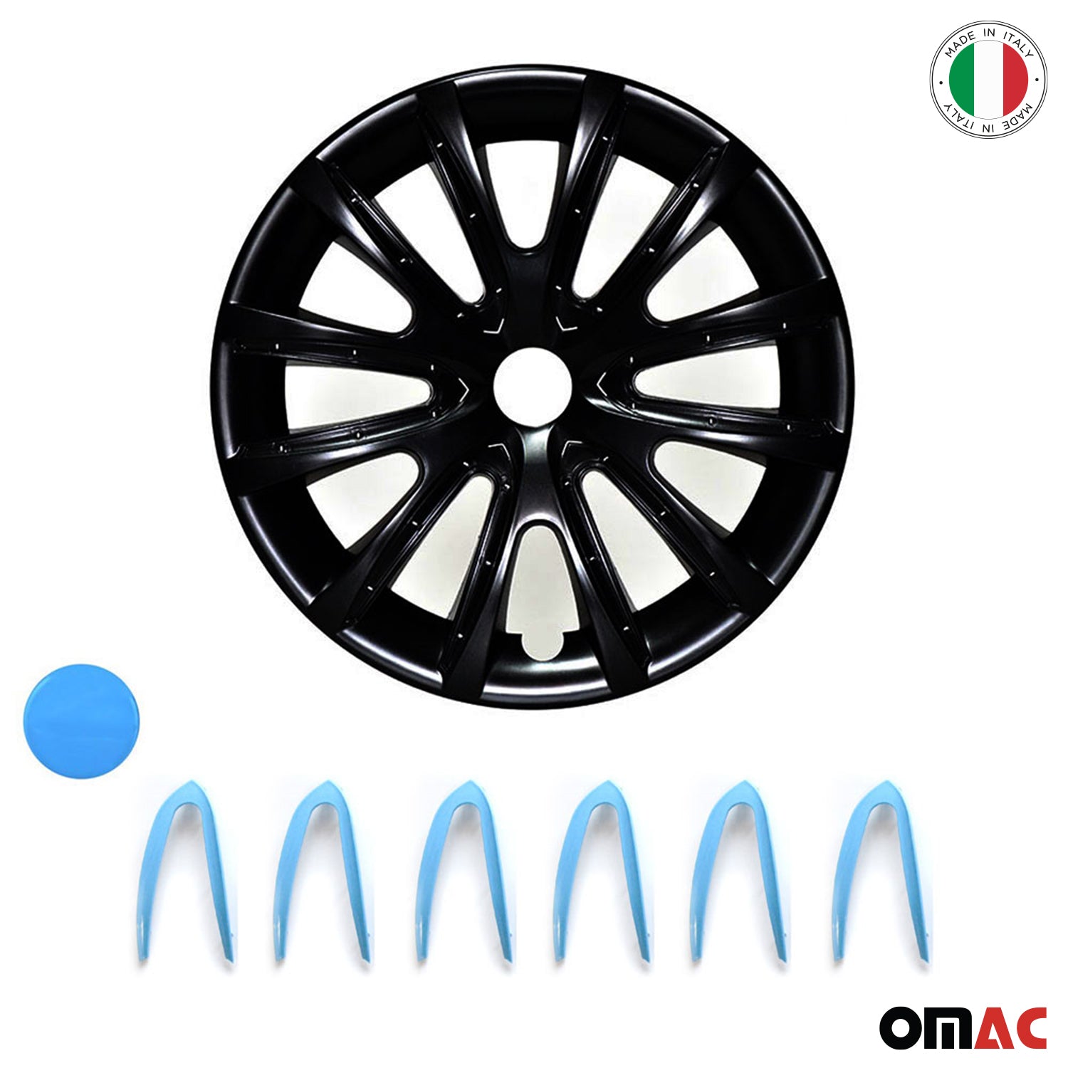 Bicolo Hub Caps Wheel Cover 16" Black Matt & Blue Full Set 4 pcs.