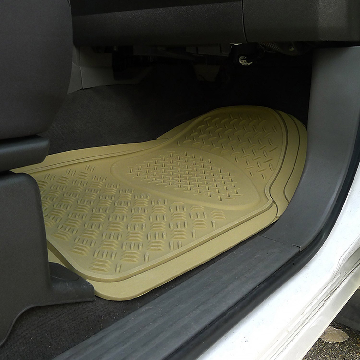 Universal fit Rubber NonSlip Car Floor Mats Liner All Weather 4Pcs Beige