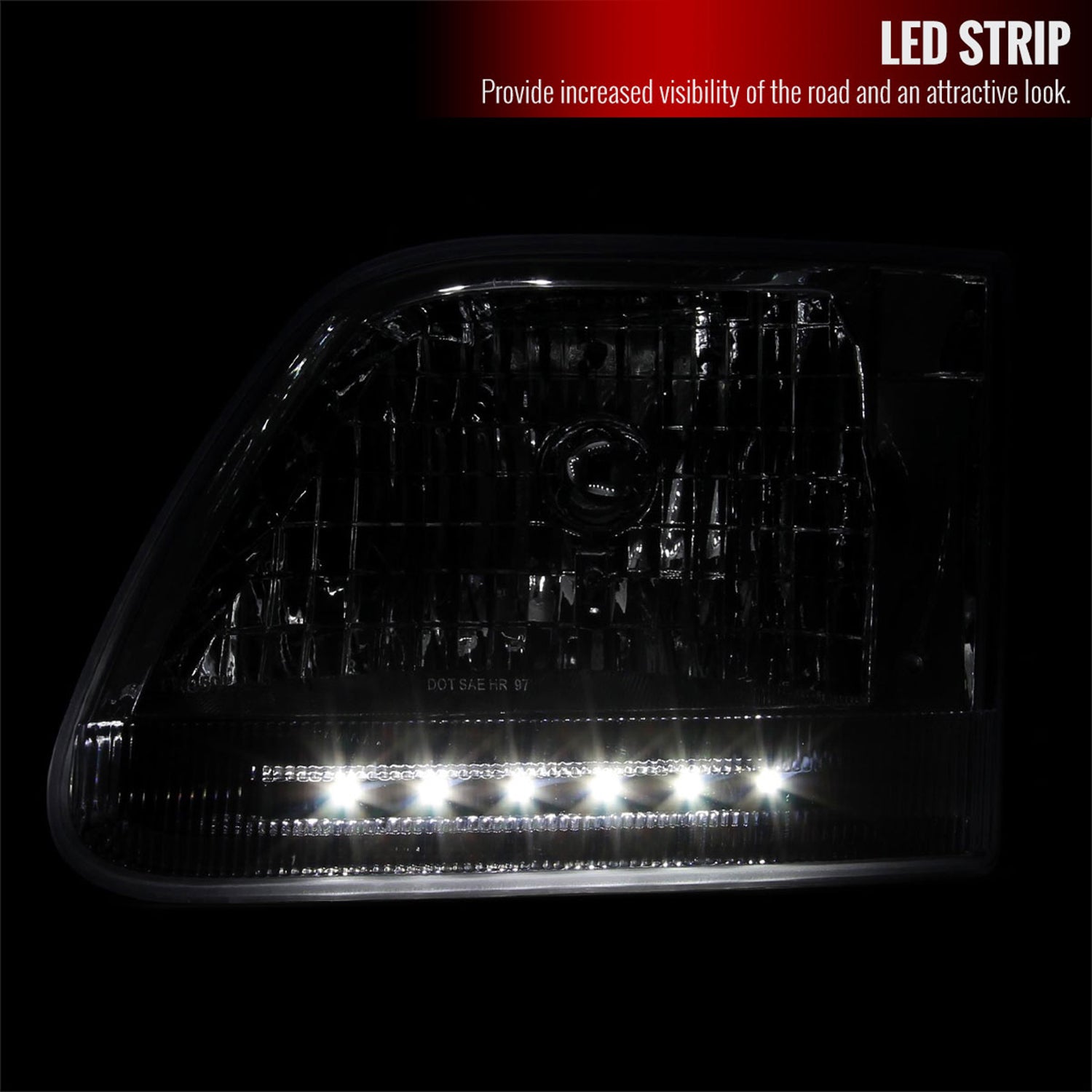 1997-2004 Ford F-150/Expedition Factory Headlights SMD LED Light Strip Chrome