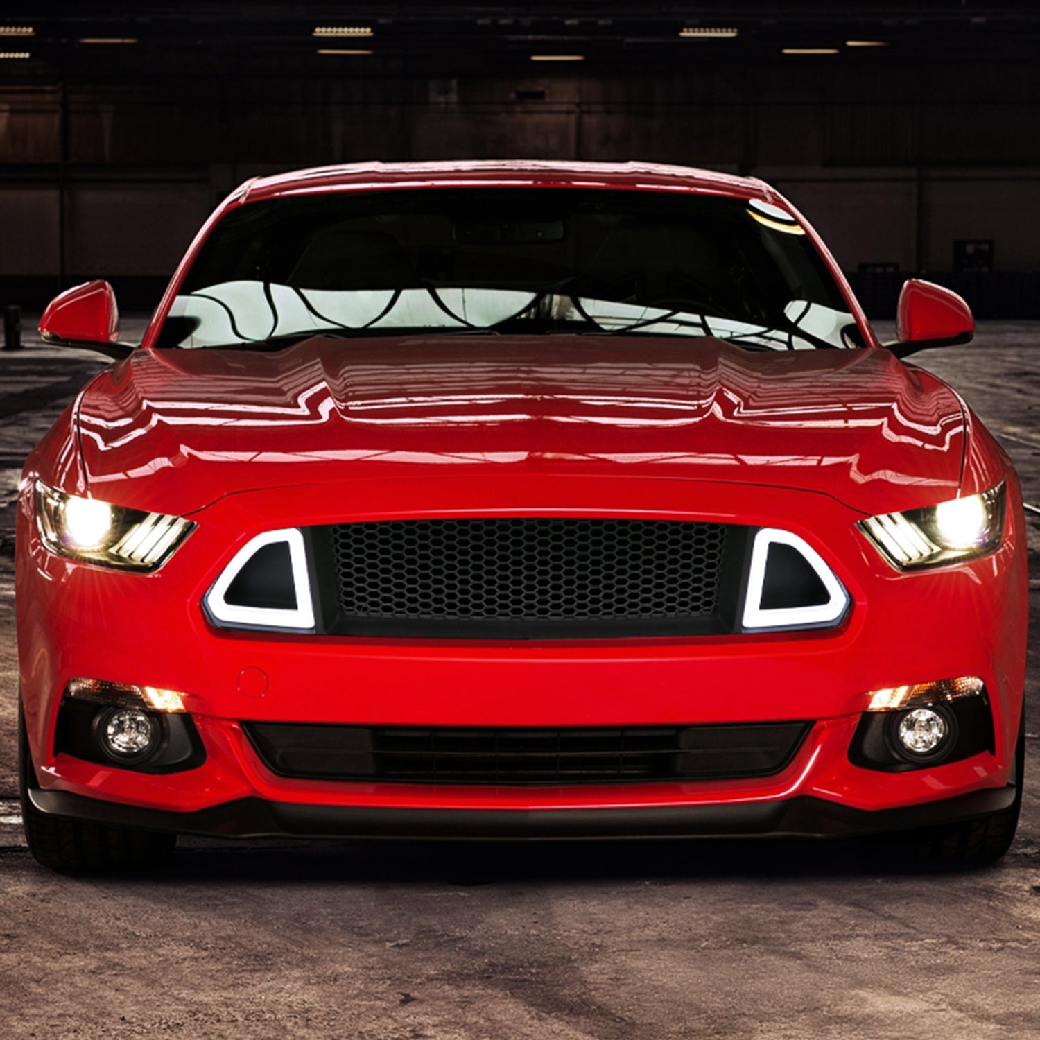 2015-2017 Ford Mustang Black ABS Mesh Grille w/ Dual Integrated LED Bar