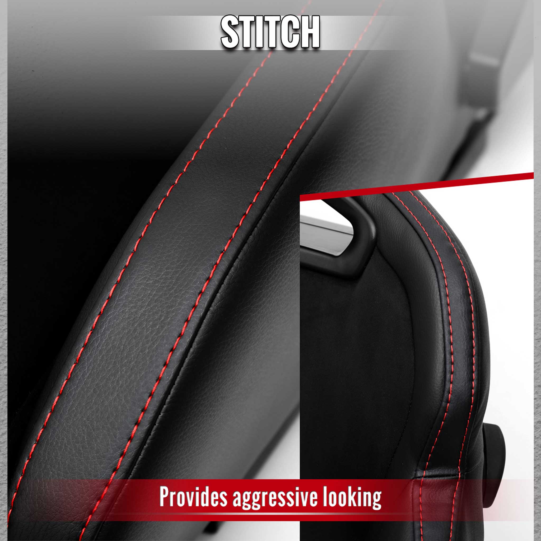 Universal Racing Seat Black Pu And Black Suede With Double Black Stitch