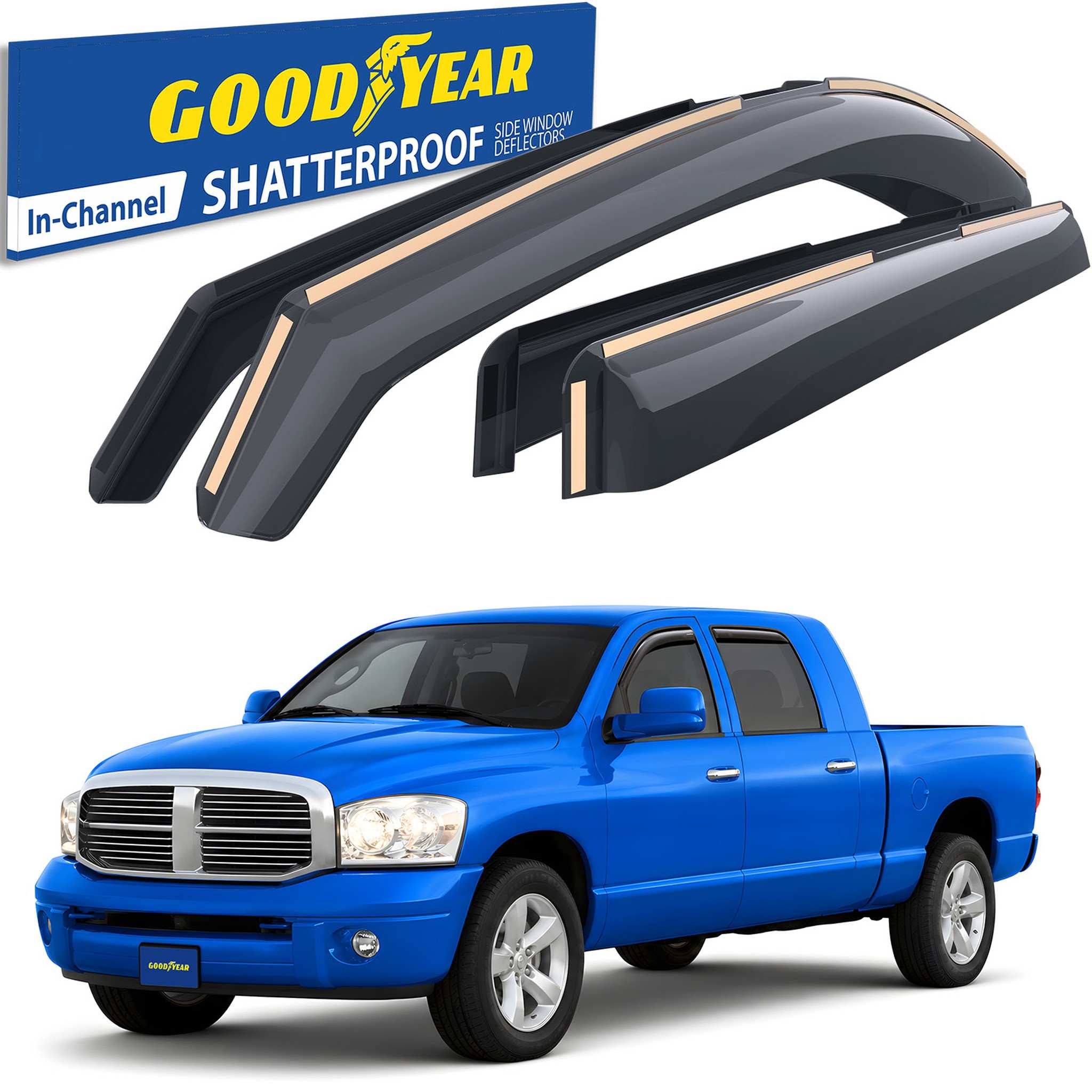 Goodyear Wind Deflectors for Dodge Ram 1500 2500 3500 2002-2009 Mega Cab Smoke