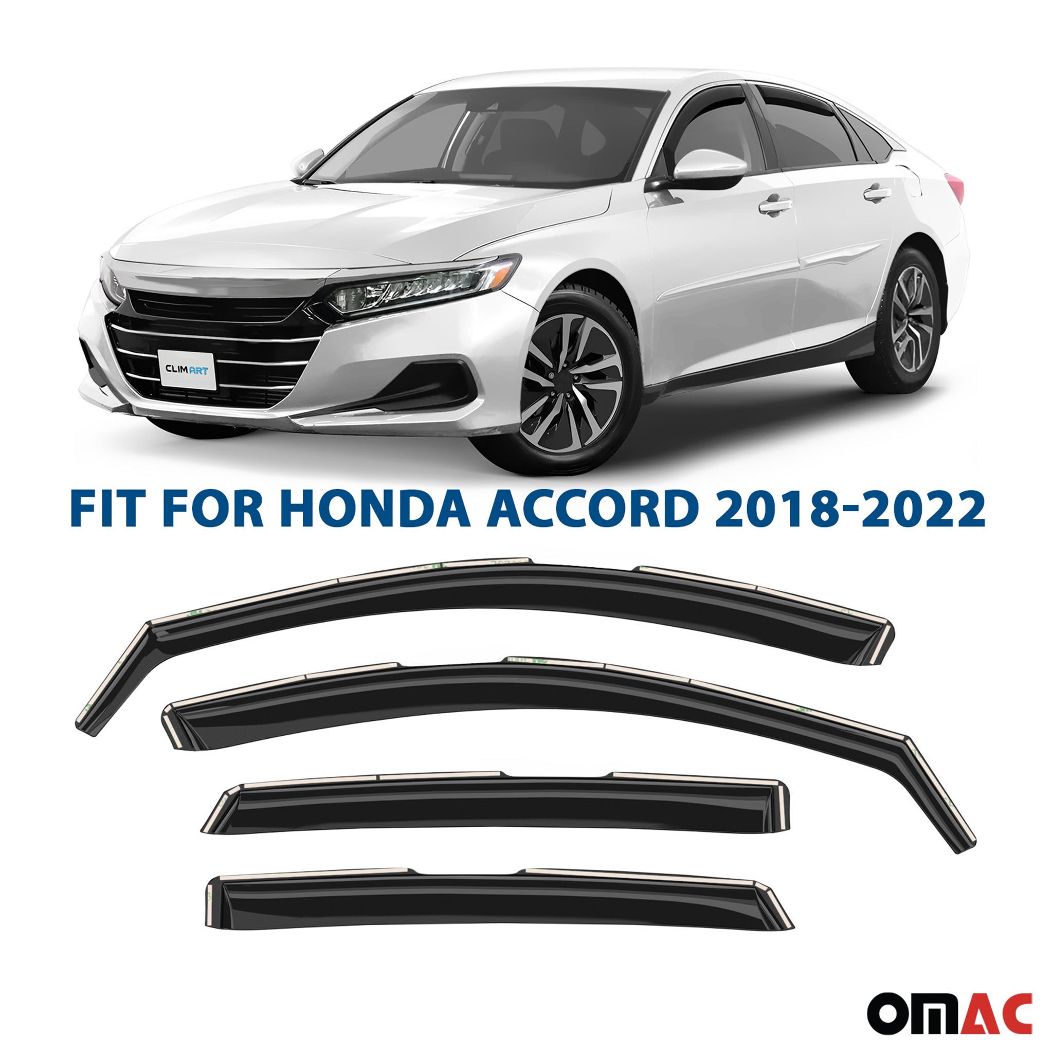 Clim Art Wind Deflectors for Honda Accord 2018-2022 Shatterproof Dark Smoke 4x