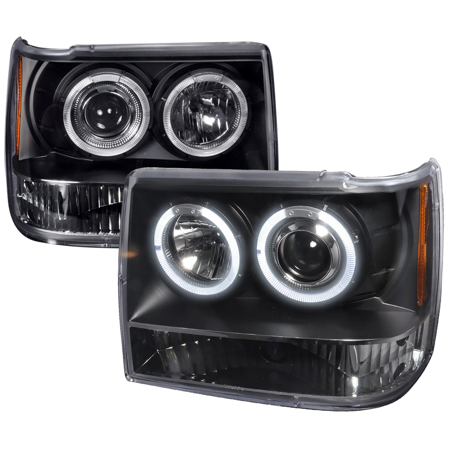 1993-1996 Jeep Grand Cherokee Dual Halo Projector Headlights Matt Black/Clear